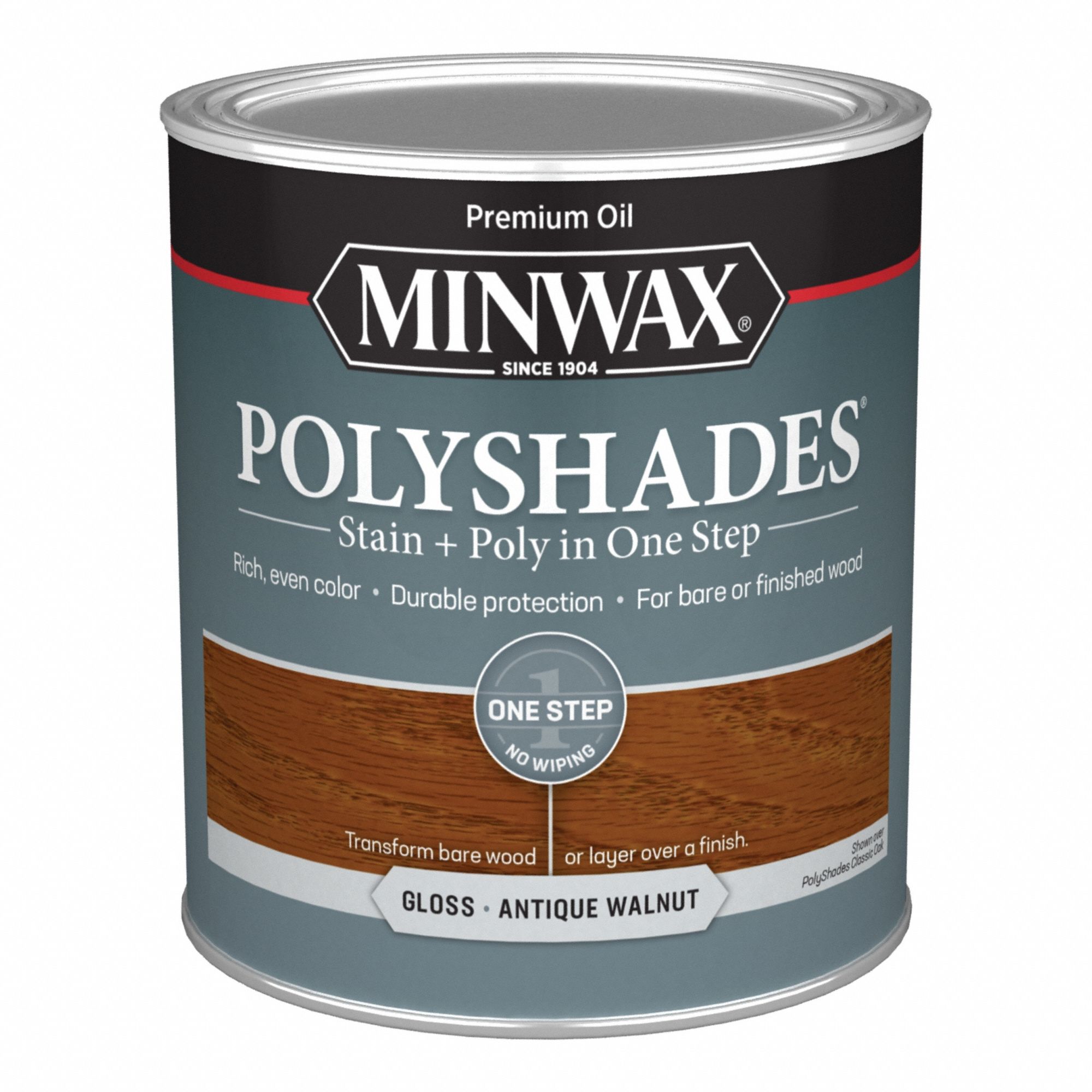 Wood Stain: Wood Stain and Sealer, Interior, Oil, 1 qt Container Size, Wood, Gloss, Minwax