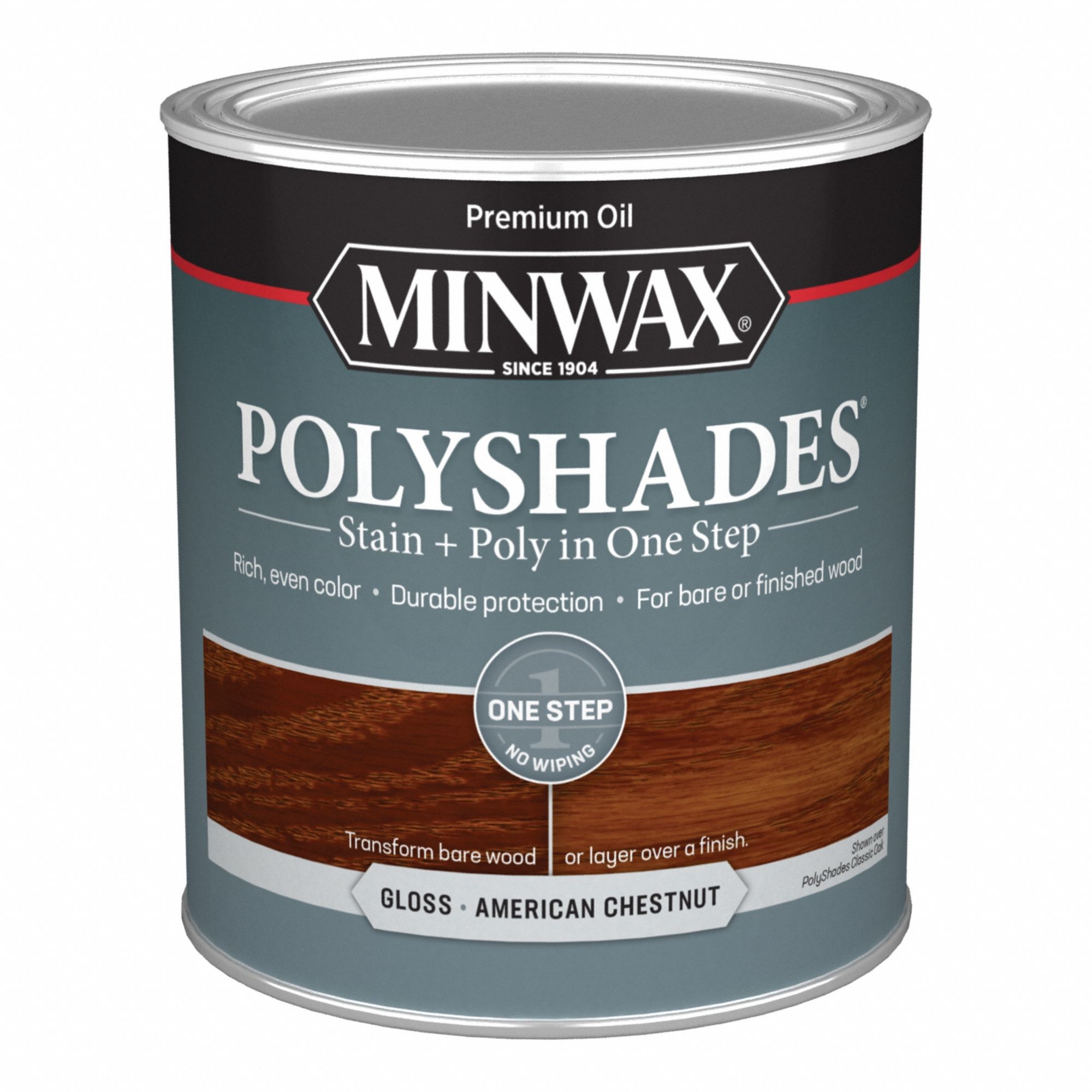 Wood Stain: Wood Stain and Sealer, Interior, Oil, 1 qt Container Size, Wood, Gloss, Minwax