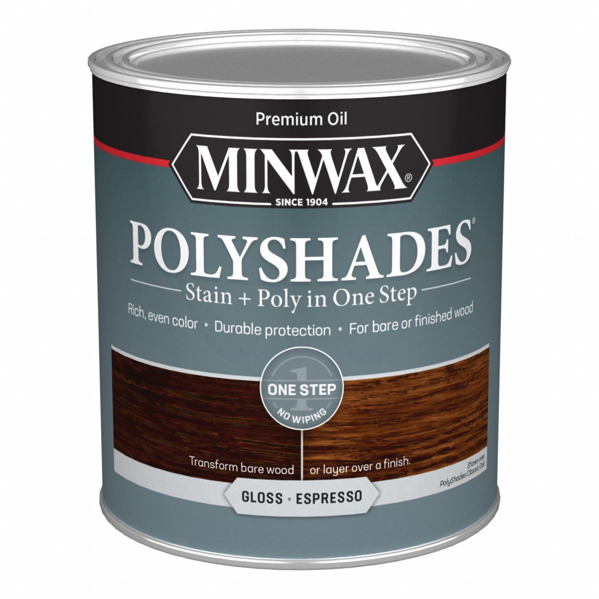 Wood Stain: Wood Stain and Sealer, Interior, Oil, 1 qt Container Size, Wood, Gloss, Espresso