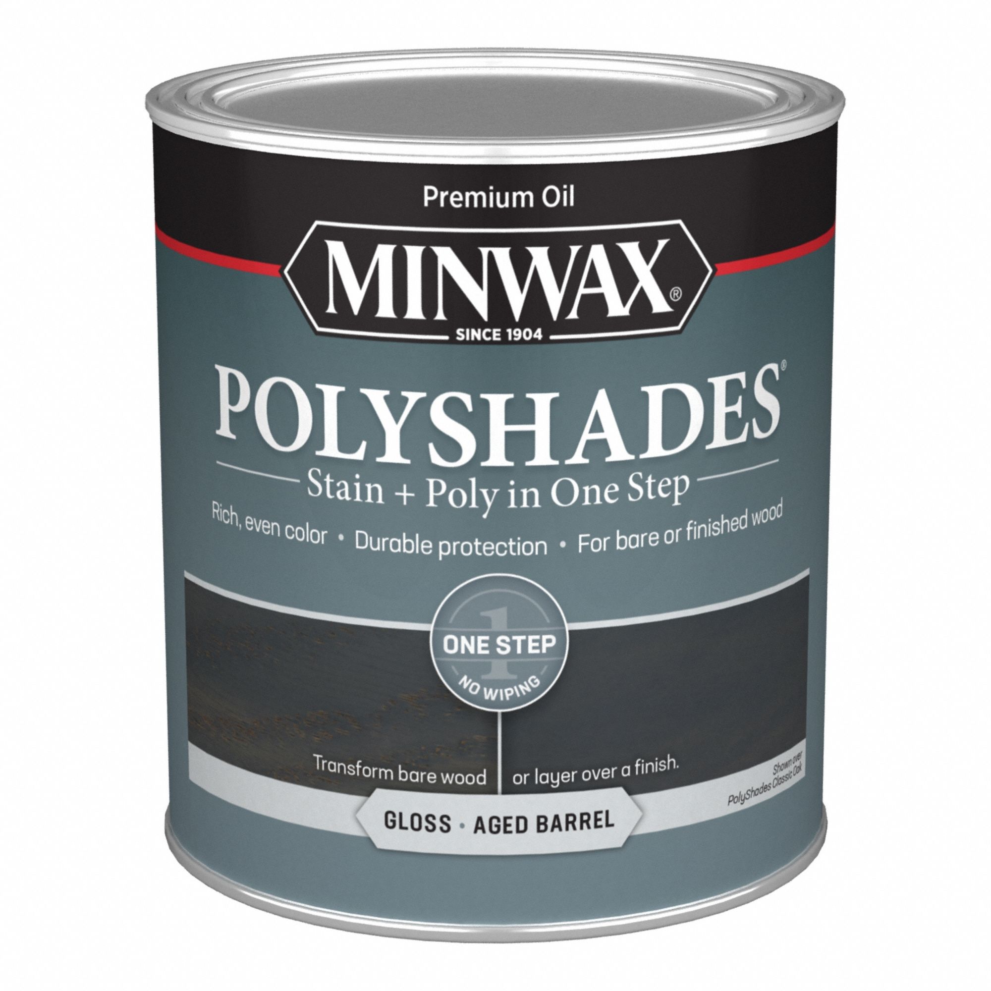 Wood Stain: Wood Stain and Sealer, Interior, Oil, 1 qt Container Size, Wood, Gloss, 1 Step