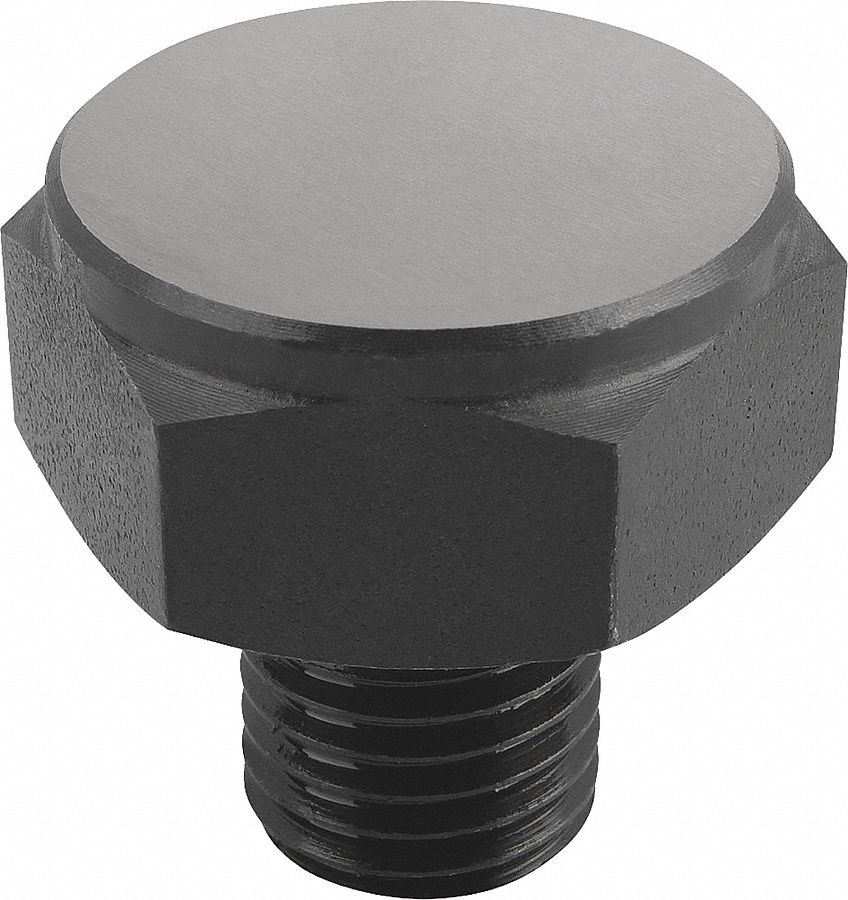 Positioning Foot w/Flat Face: External Threads, Flat, Steel, M12 Thread Size, 14 mm Thread Lg