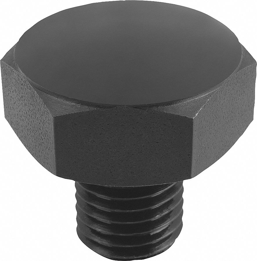 Positioning Foot w/Convex Face: External Threads, Convex, Steel, M12 Thread Size, Black Oxide