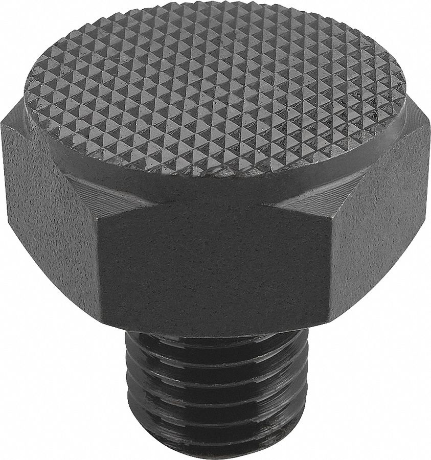 Positioning Foot w/Serrated Face: External Threads, Serrated, Steel, M12 Thread Size, Steel