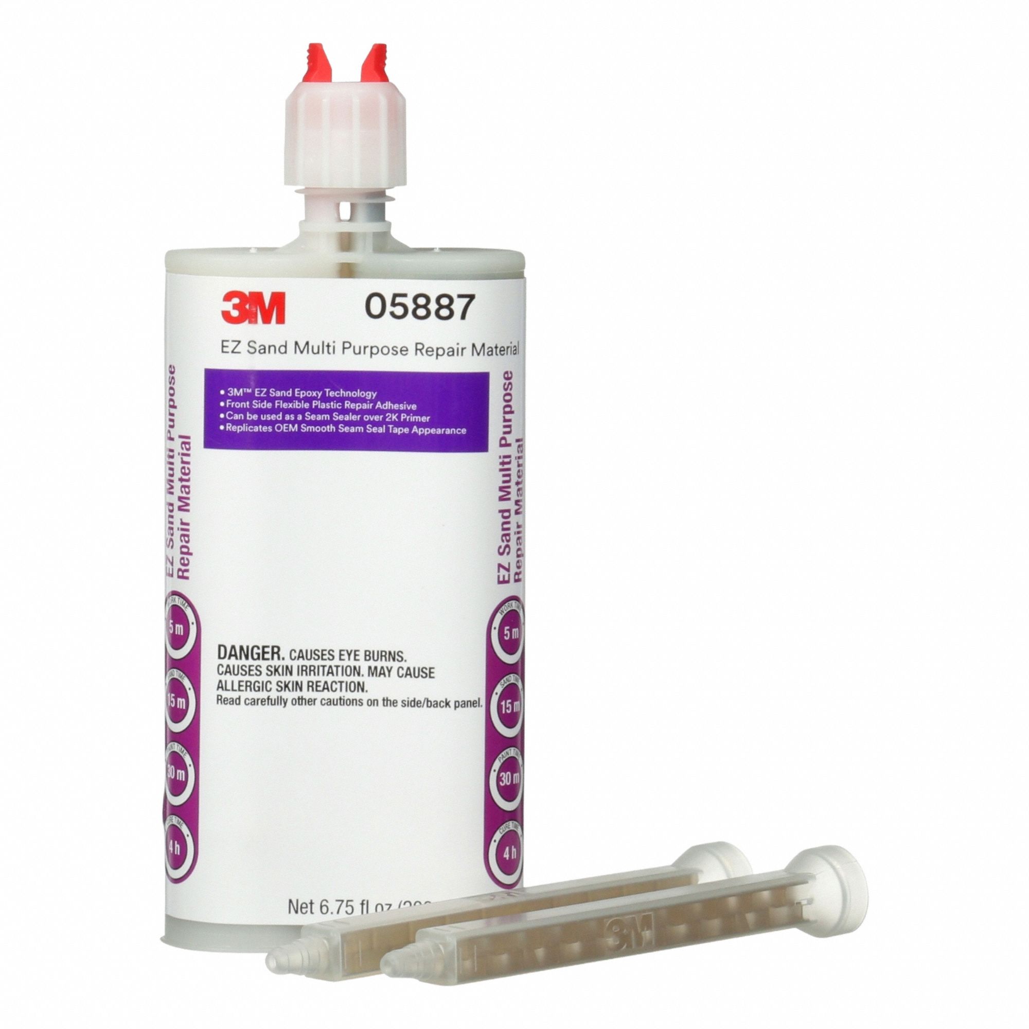 Body Filler: Epoxy, Gray/White, Plastic, 8 min Working Time, 24 hr Full Cure Time, Dual-Cartridge