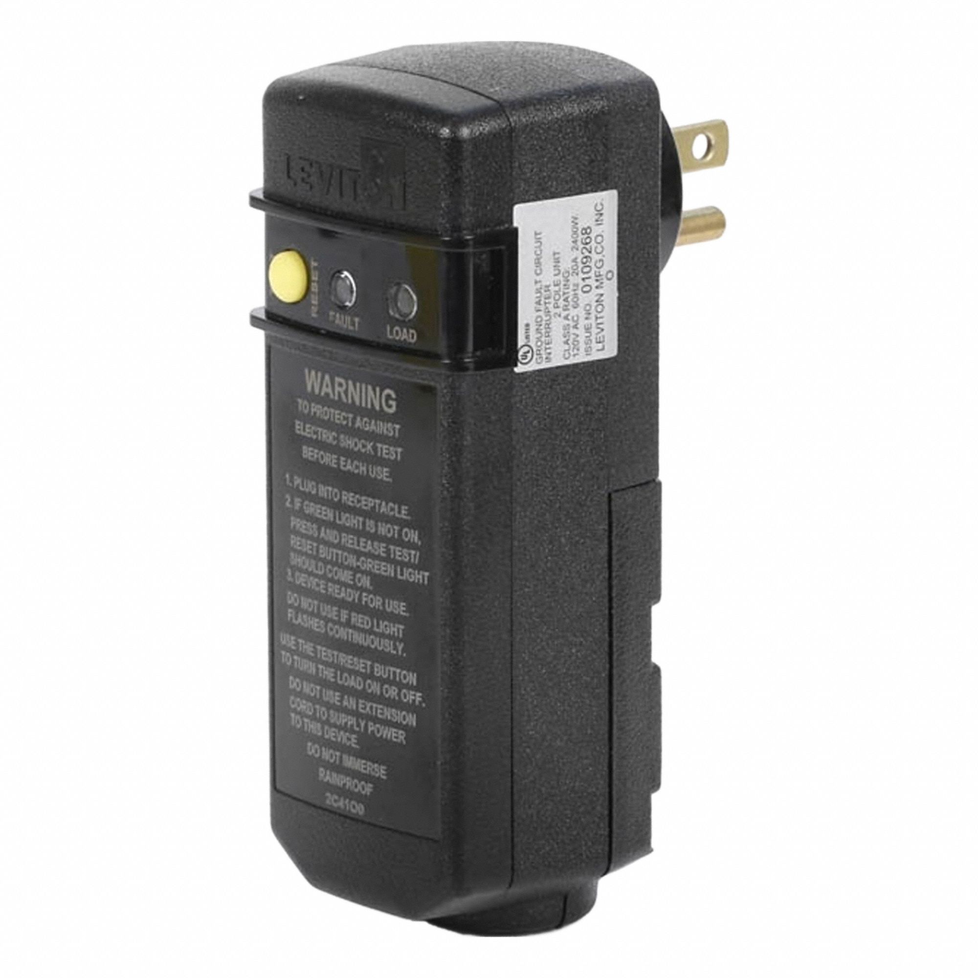 GFCI Panel Mount: 15 A Max. Amps, 120VAC, NEMA 5-15R, NEMA 5-15R, Black, 0 Outlets