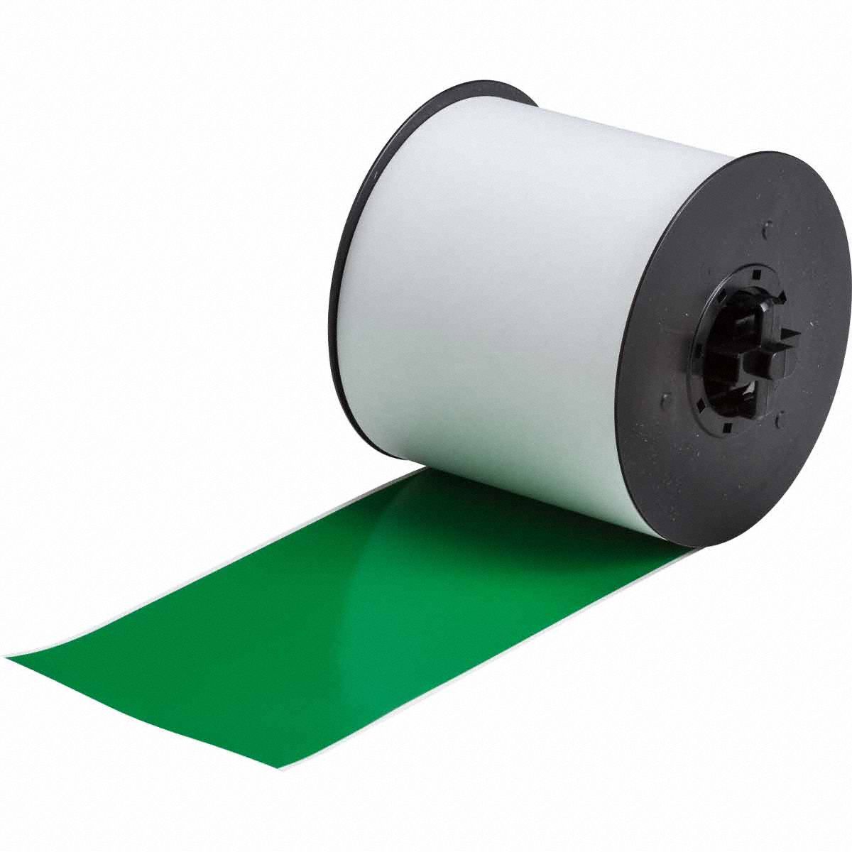 Continuous Label Stock: 4 in x 110 ft, Vinyl, Green (Gloss), Indoor/Outdoor