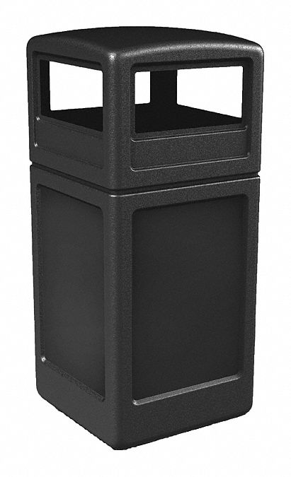 Trash Can: Square, Dome Top, Dome Top, 42 gal Container Capacity, 18 1/2 in