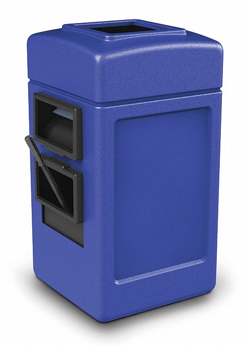 Trash Can: Square, Flat with Top Opening Top, Flat with Top Opening, Blue