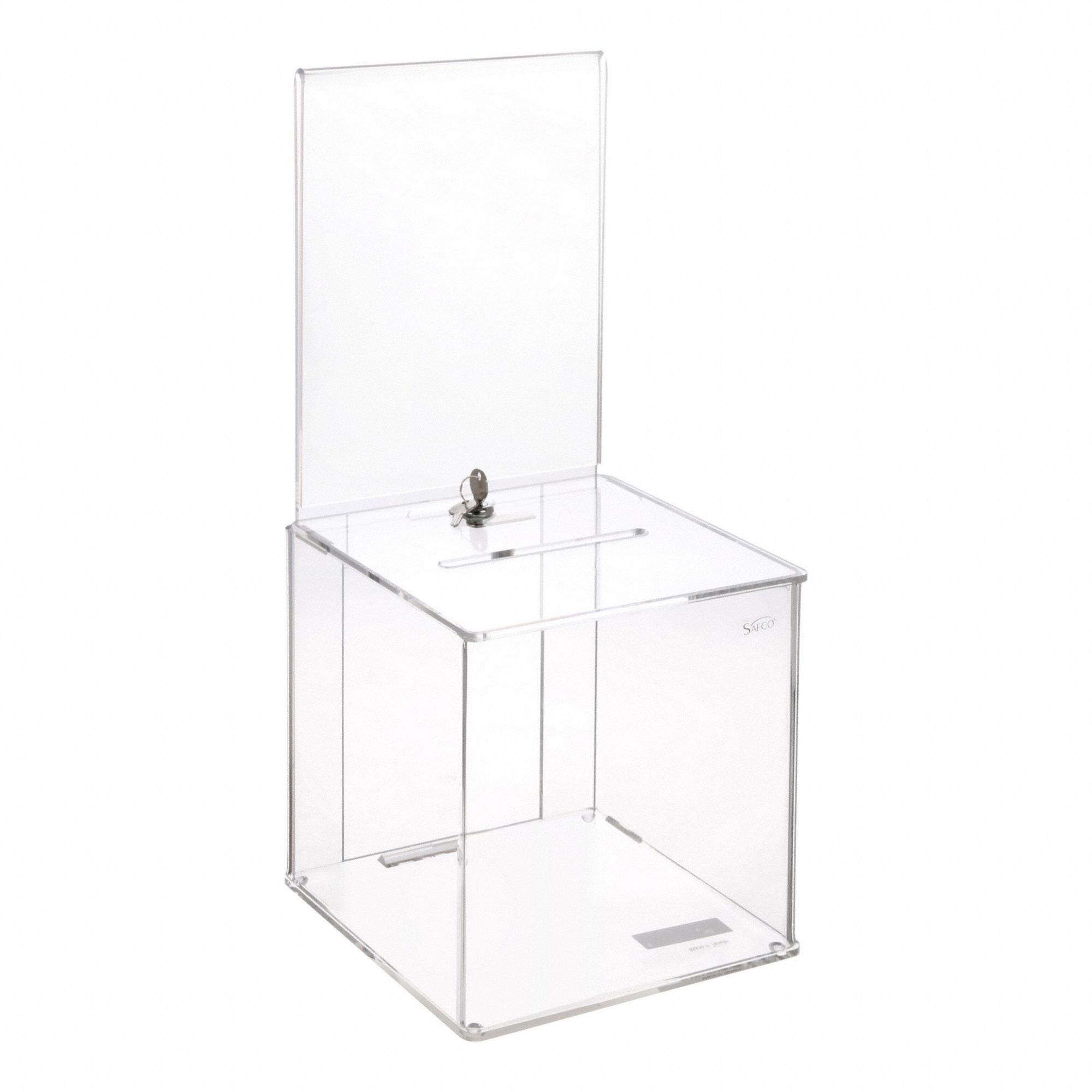Suggestion Box: Acrylic, 21 in Overall Ht, 9 1/4 in Overall Wd, 9 1/4 in Overall Dp, Clear