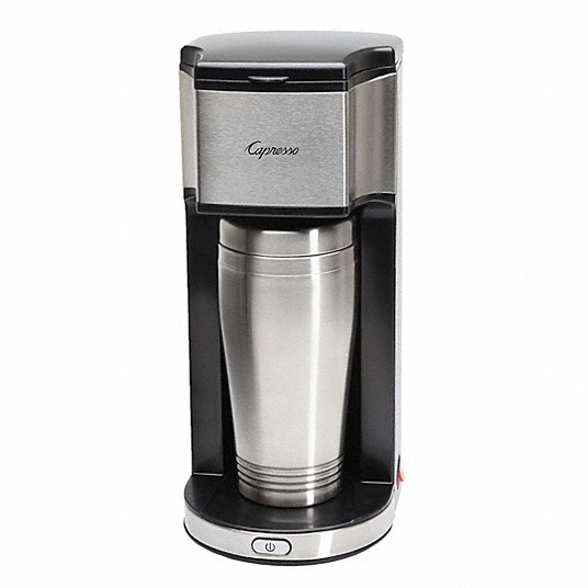 Personal Coffeemaker: Single, 16 oz, 1.9 gph Brewing Capacity, 150V, 650 W, Stainless Steel