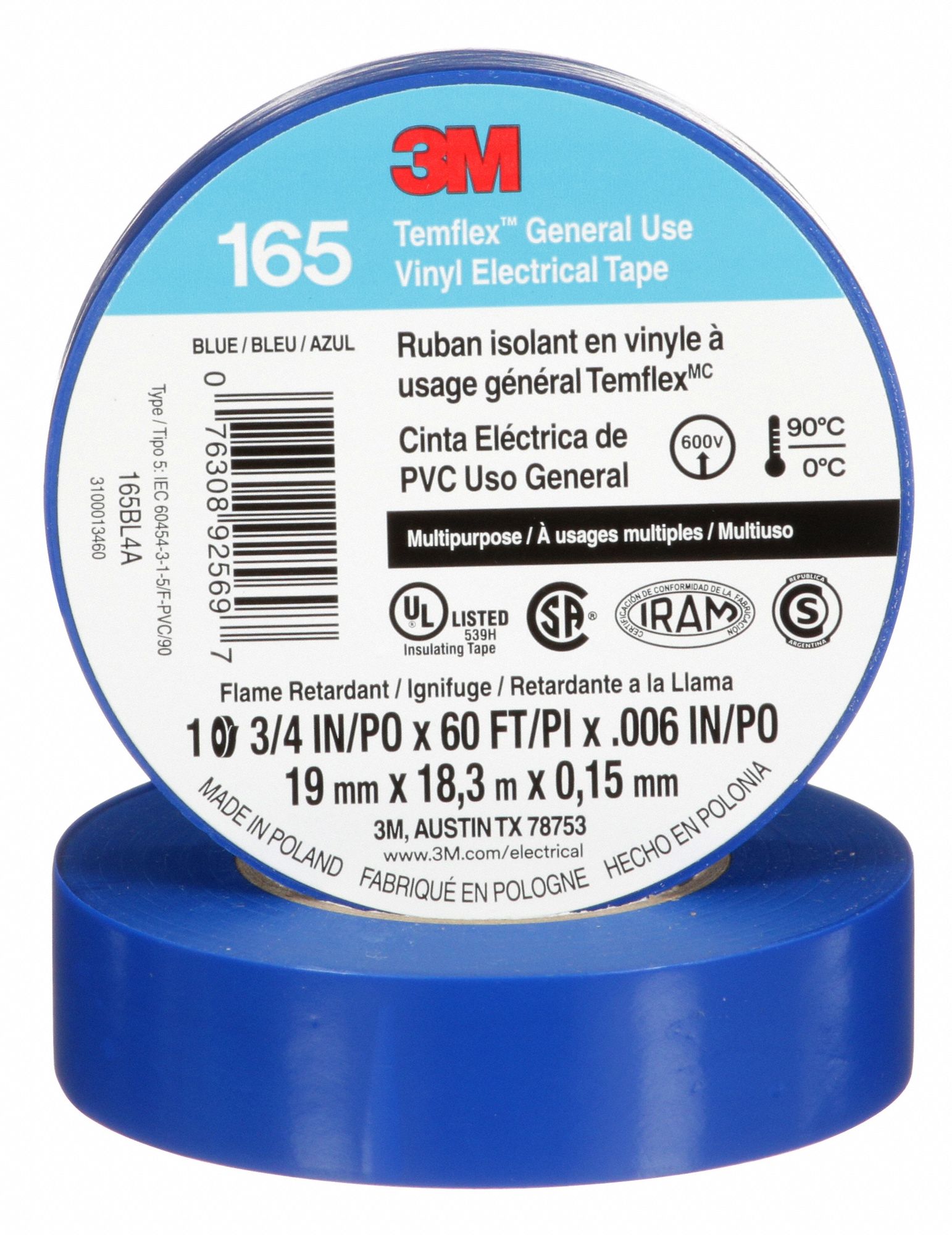 RUBAN ISOLANT,BLEU,LO 60 PI