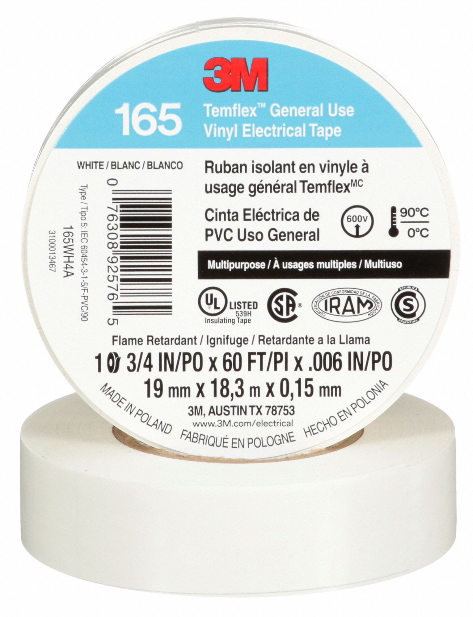 3M General Purpose Vinyl Tape, White, 764