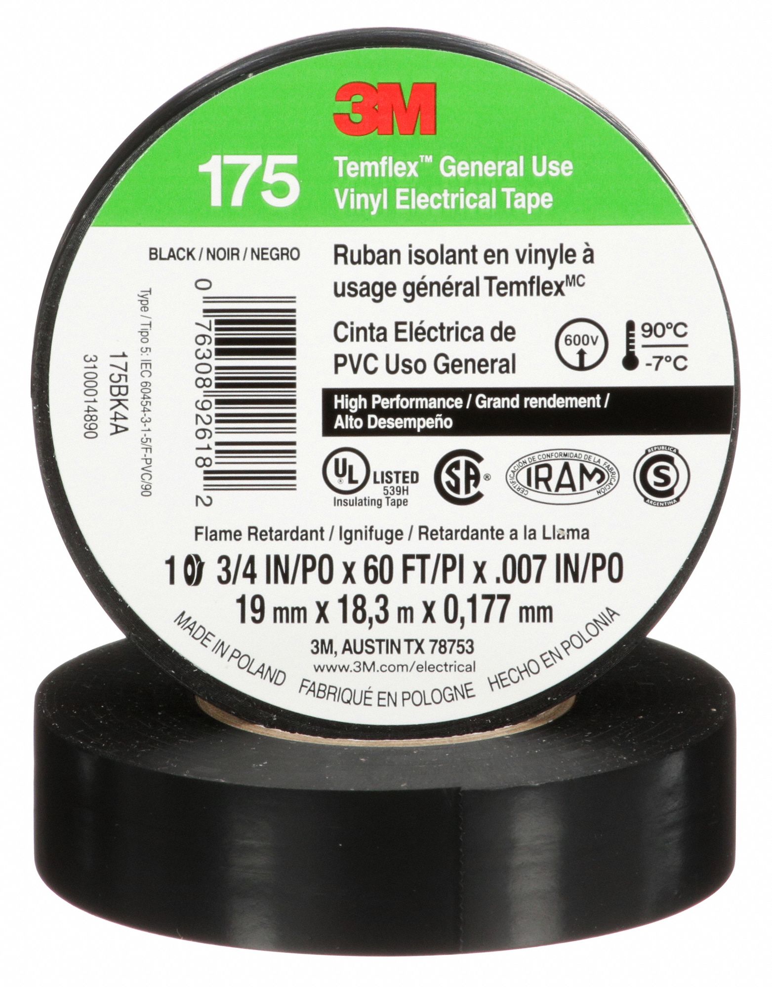 RUBAN ISOLANT,NOIR,LO 60 PI