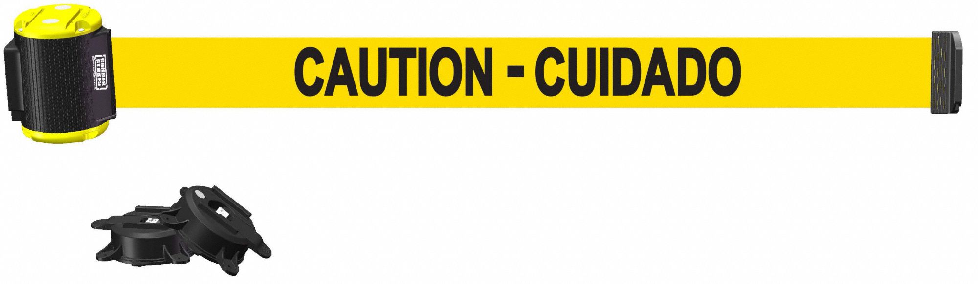 Magnetic Wall Mount Barrier: Magnet, 15 ft Belt Lg, Bilingual Messaging, Yellow