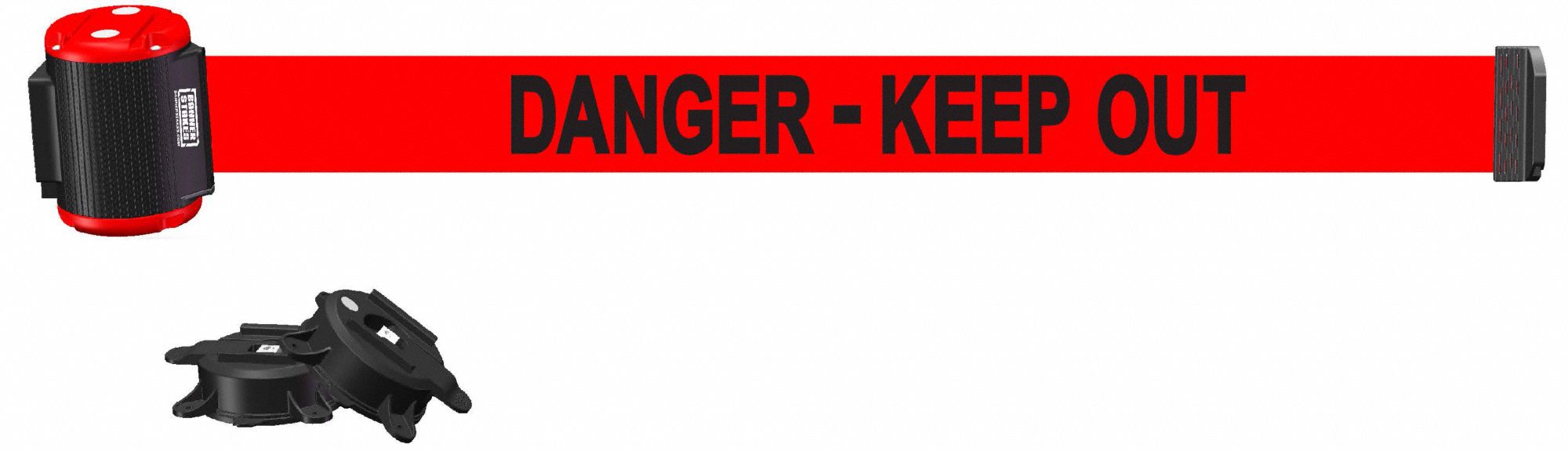 Magnetic Wall Mount Barrier: Magnet, 15 ft Belt Lg, Danger Messaging, Red