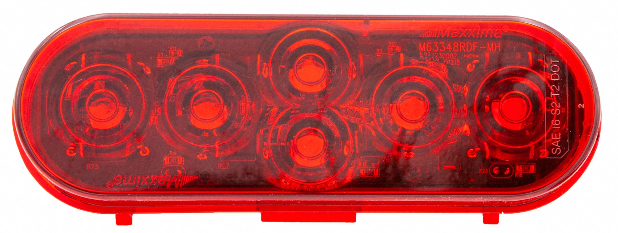 Stop/Turn/Tail Light: LED, Stop Light, Red, Oval, 2 3/16 in Overall Ht, 6 3/8 in Overall Wd