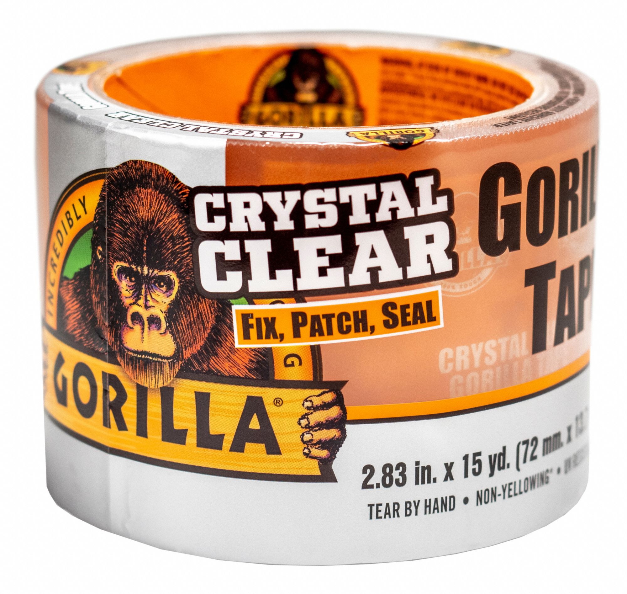 Repair Tape: Gorilla, Light Duty, 2 13/16 in x 15 yd, Transparent, Continuous Roll, Pack Qty: 1