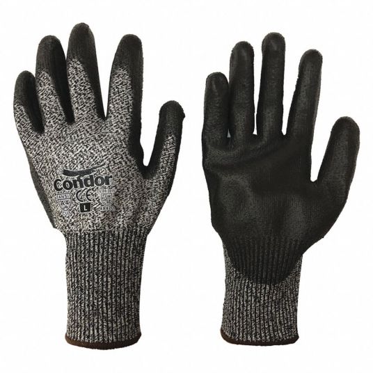 Smooth Polyurethane-Coated Black Seamless HPPE Cut Resistant Gloves