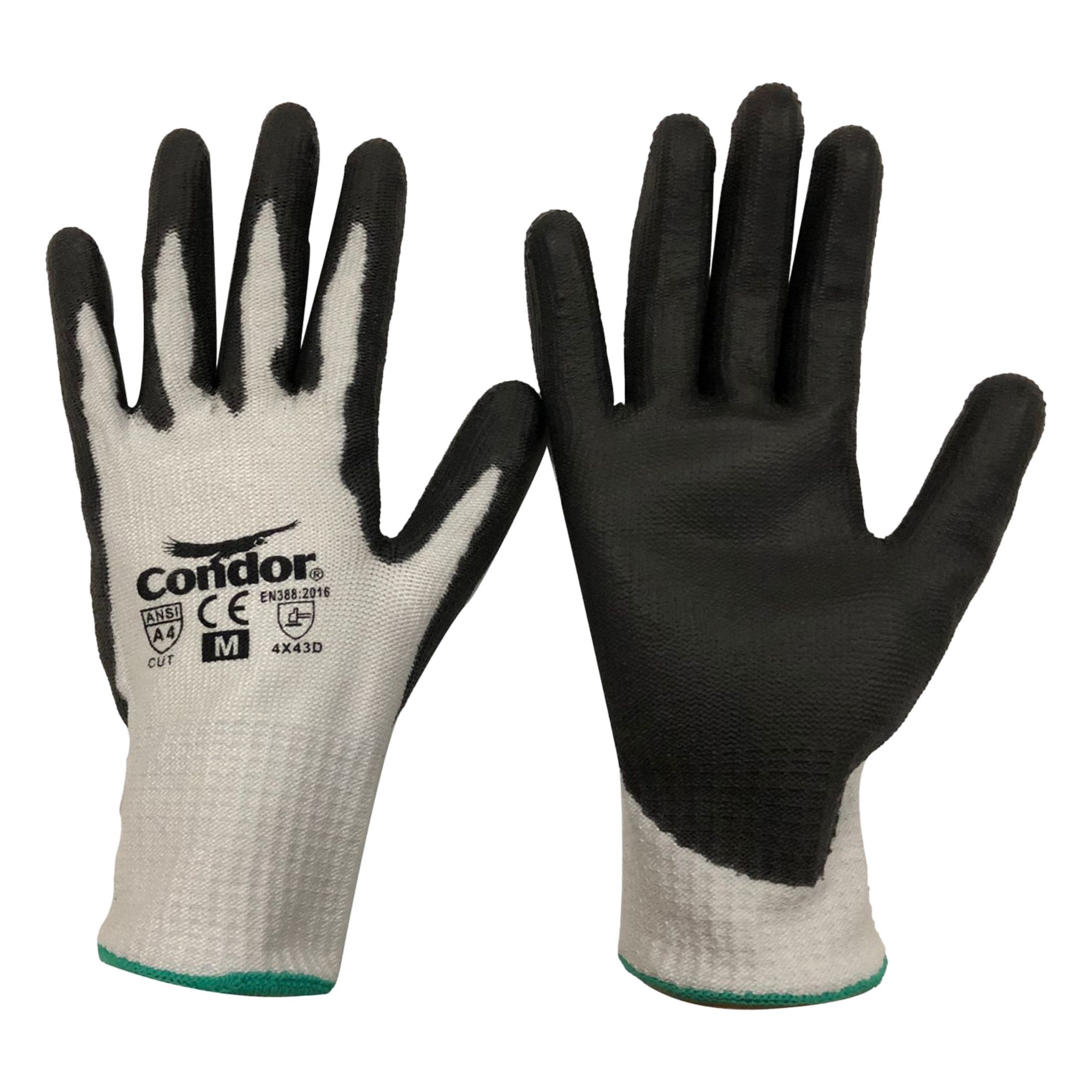Cut-Resistant Glove: L ( 9 ), ANSI Cut Level A4, Palm, Dipped, Polyurethane, Smooth, 1 PR