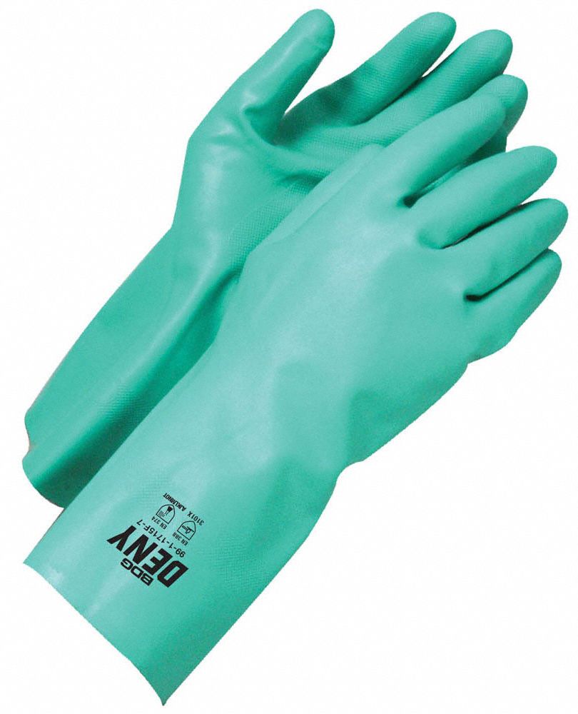 Chemical-Resistant Gloves: 99-1-1715F-10, BDG DENY(R), 10 XL Glove Size, Gen Purpose, XL, Full, 1 PR