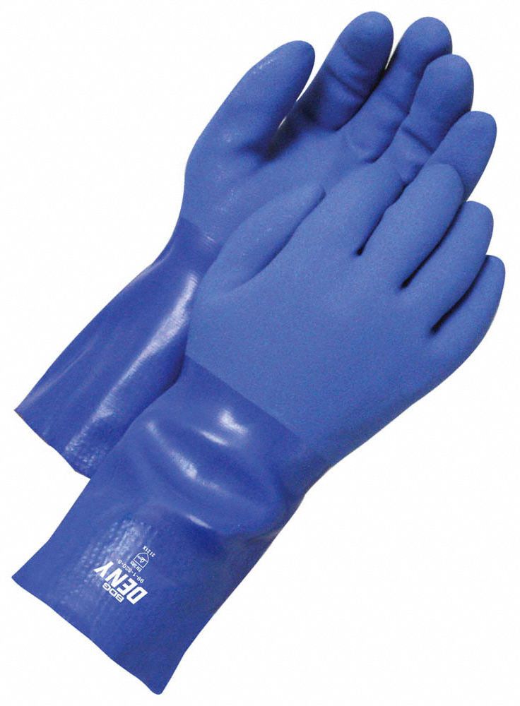 PVC GLOVES W/COTTON LINING, XXL, BLUE, 12 IN, TEXTURED FINISH, GAUNTLET CUFF