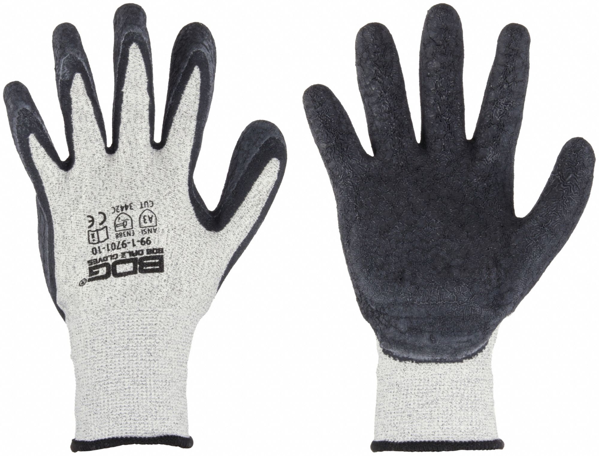 LATEX COATED HPPE (CUT) GLOVES, S, 9 IN, BLACK/GREY, CRINKLE FINISH, KNIT-WRIST