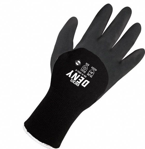 GLOVES, INSULATED/SEAMLESS/WING THUMB/TERRY LINER, SZ LARGE/9, BLACK, NYLON/ACRYLIC