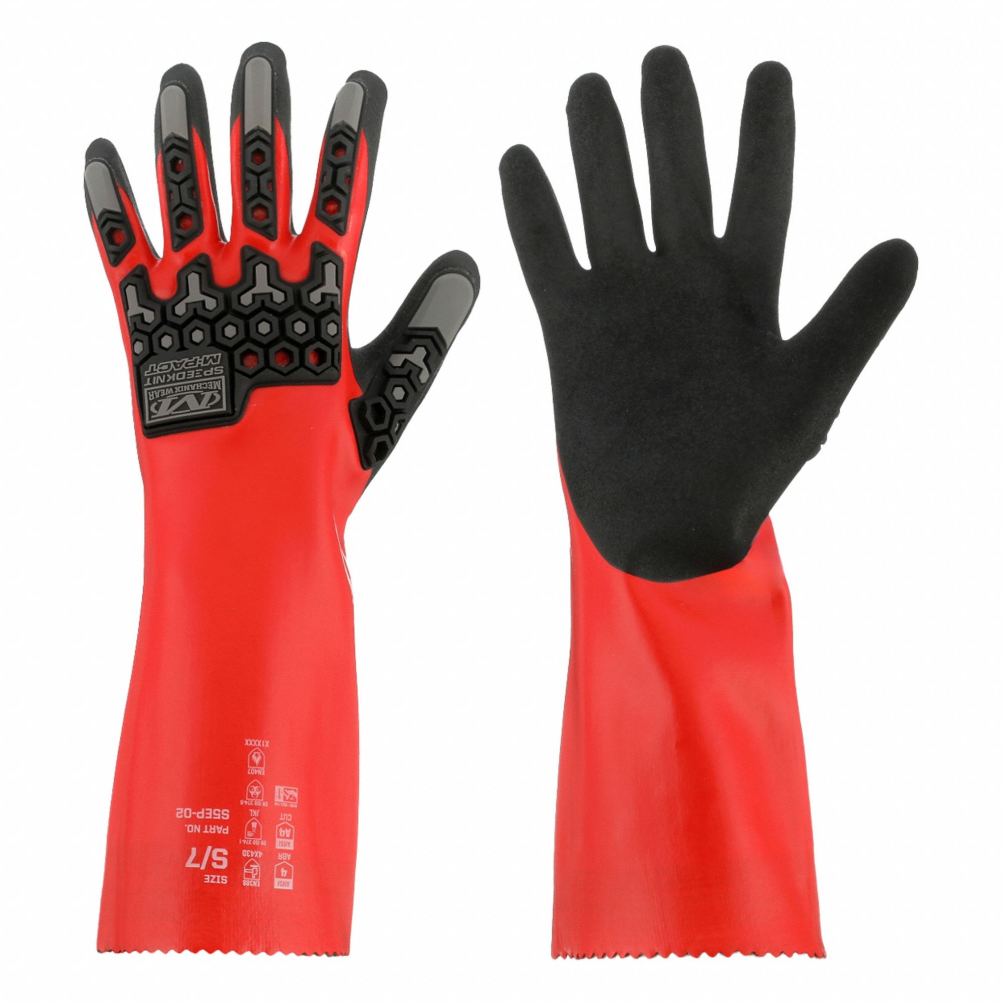 Chemical-Resistant Gloves: ANSI/ISEA Cut Level A4, 14 in Glove Lg, Red, S, HPPE, 1 PR
