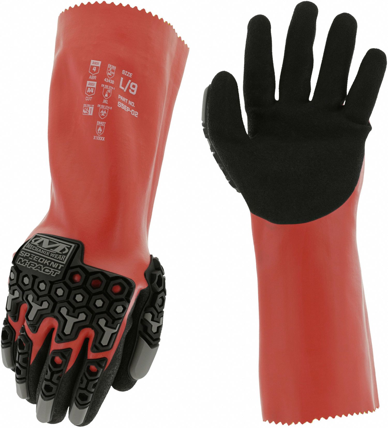 MECHANIX WEAR CHEMICAL GLOVES, S, RED, 14 IN LONG, 18 GA THICK, GLASS/HPPE/NITRILE  - Chemical- & Cut-Resistant Gloves - MWXS5EP02007