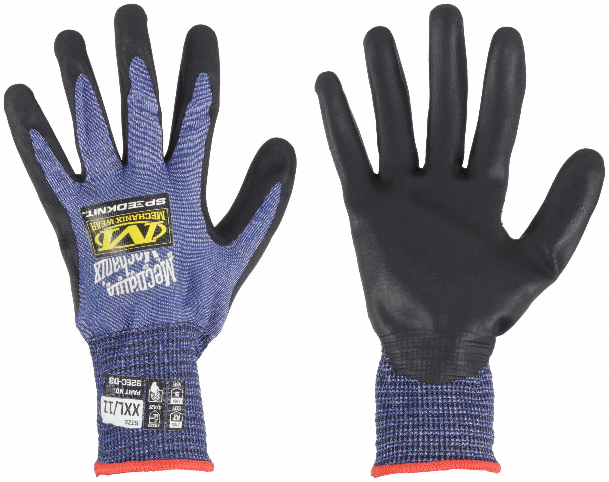 Knit Gloves: 2XL ( 11 ), ANSI Cut Level A7, Palm, Dipped, HPPE ( 18 ga ), Smooth, 1 PR