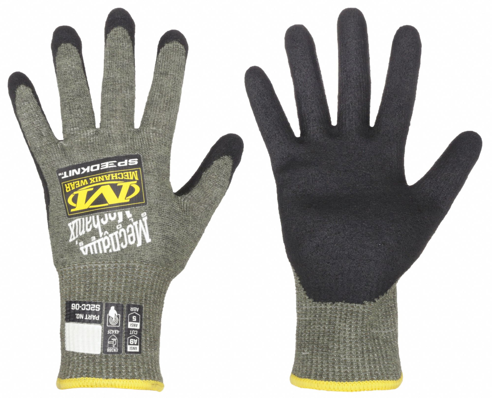 MECHANIX WEAR COATED GLOVES, XL, GRN, 12 IN, 13 GA, GLASS/HPPE/TUNGSTEN/WATER-BASED  URETHANE - Knit Cut-Resistant Gloves - MWXS2CC06010