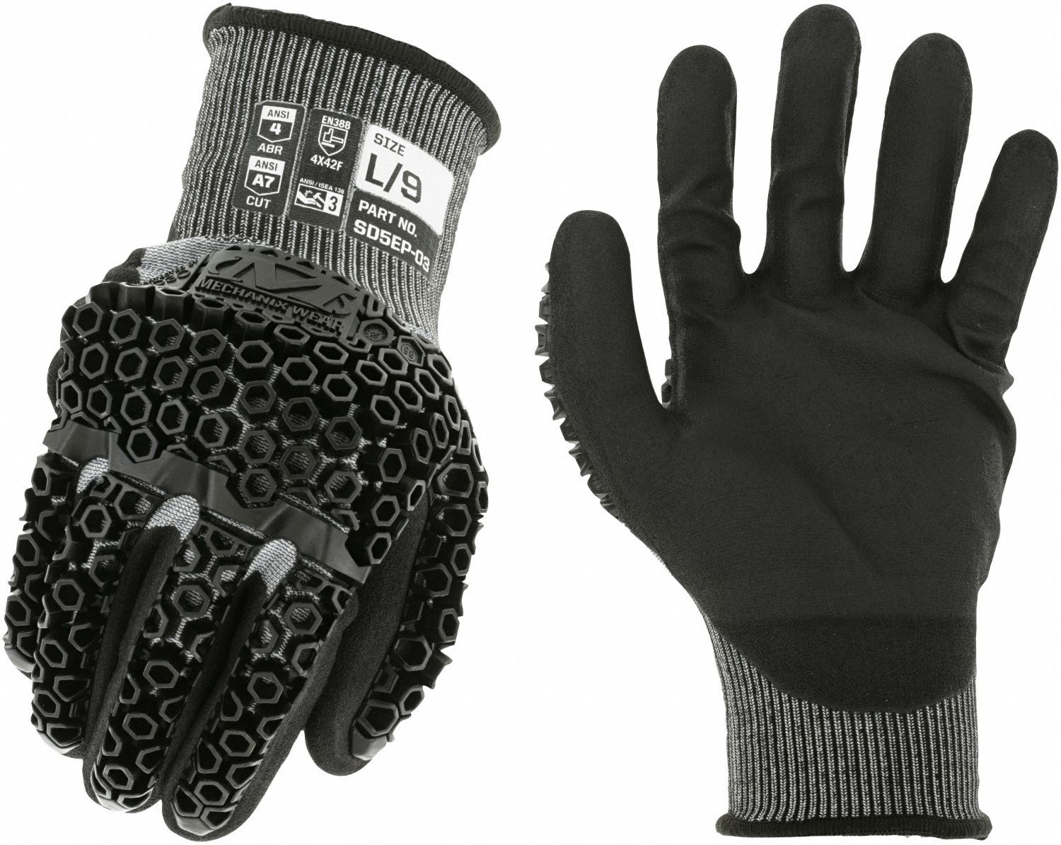 MECHANIX WEAR Knit Gloves M ( 8 ), ANSI Cut Level A7, ANSI Impact