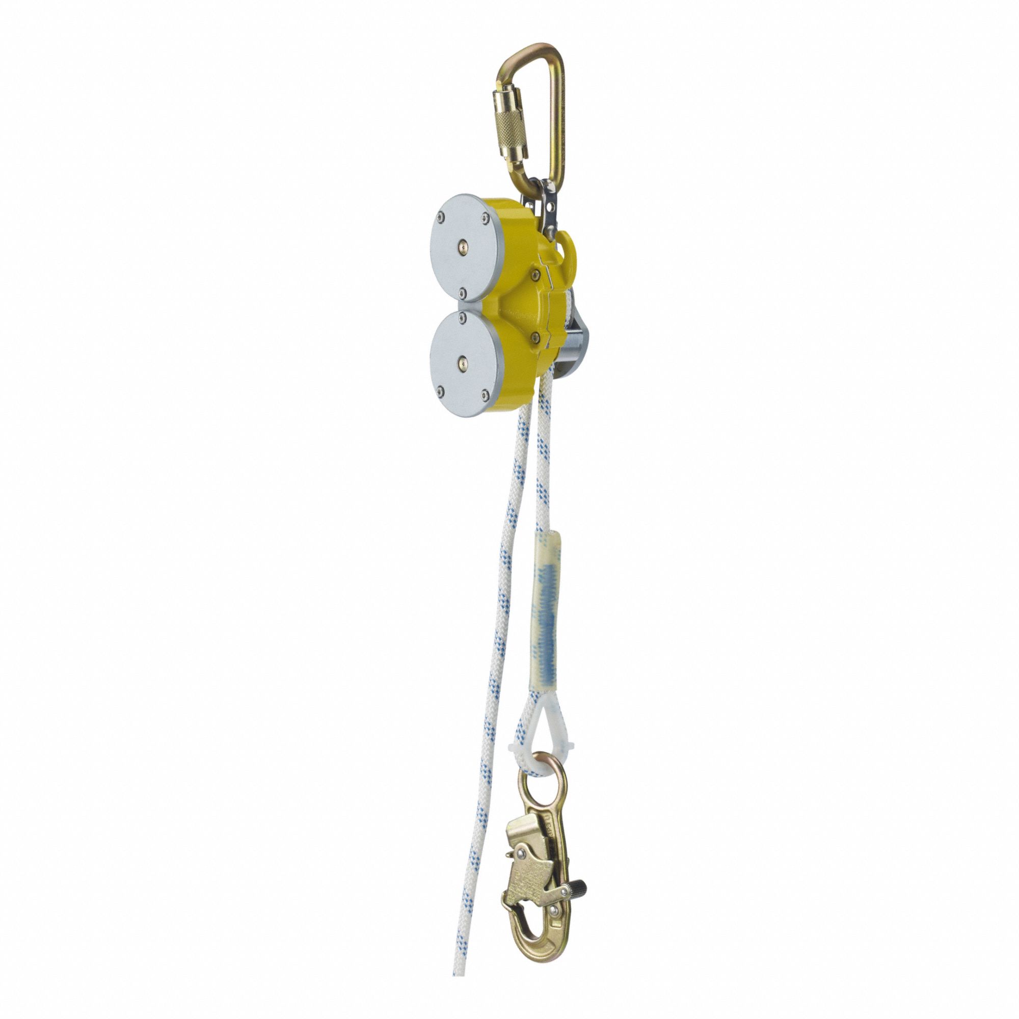 Rescue and Descent Device: Lower, Carabiner, Snap Hook, 100 ft Max Working Lg, Yellow