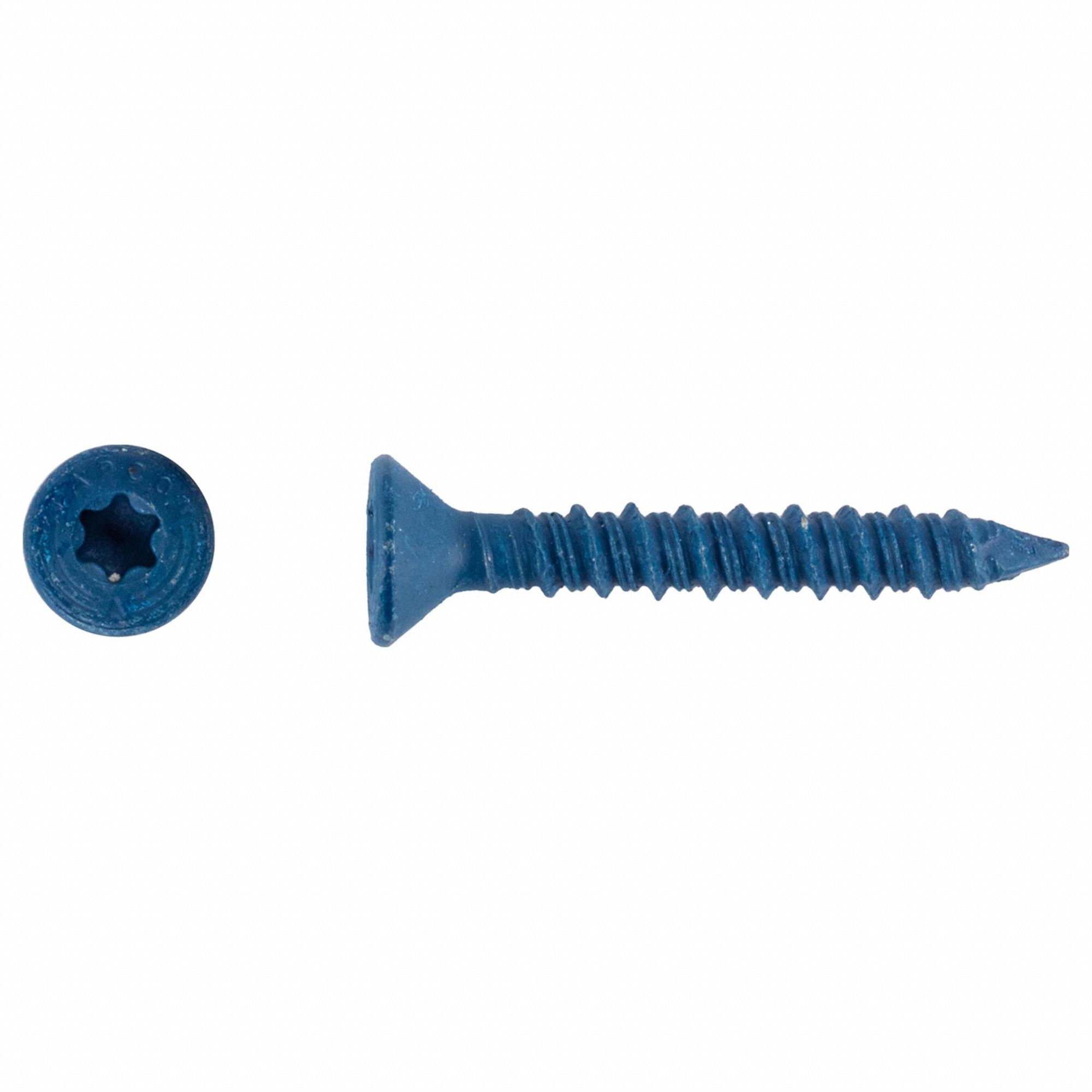 Concrete Anchor Screw: 1 3/4 in Overall Lg, 1/4 in Dia, Steel, Torx, Flat, Steel, 100 PK