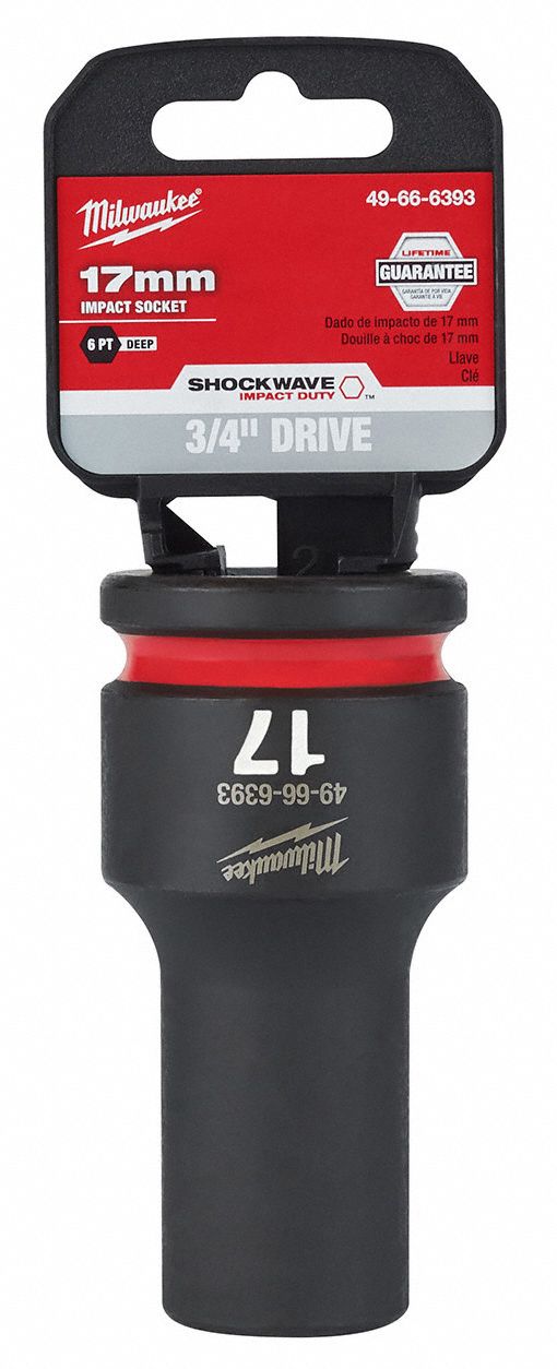 Deep Impact Socket: 3/4 in Drive Size, Metric, 17 mm Socket Size, 6-Point, Deep, Friction
