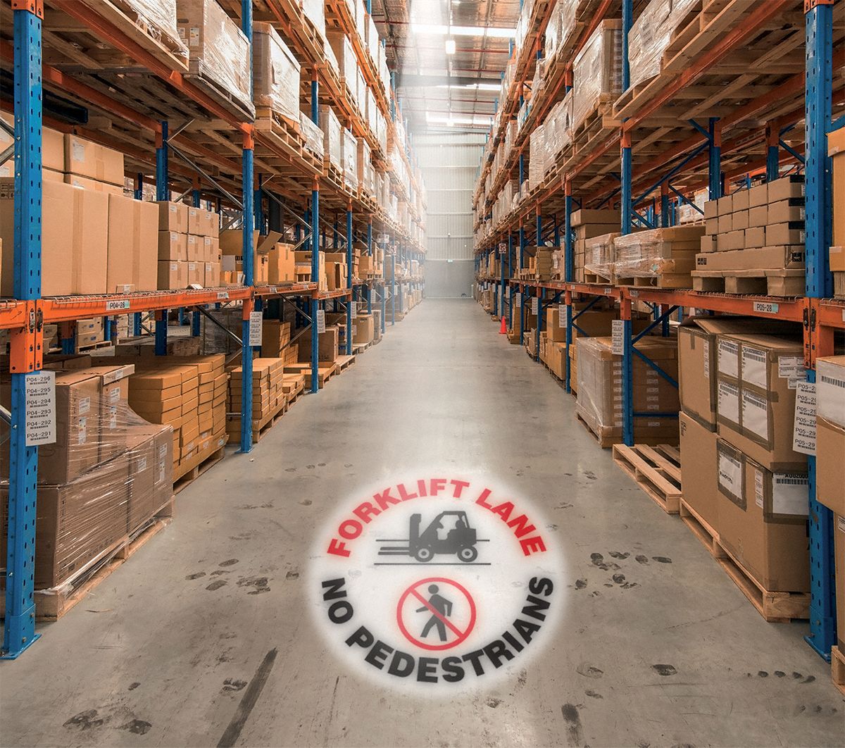 LED Projector with Lens: Lens Insert, Forklift Lane No Pedestrians, Projector with Lens