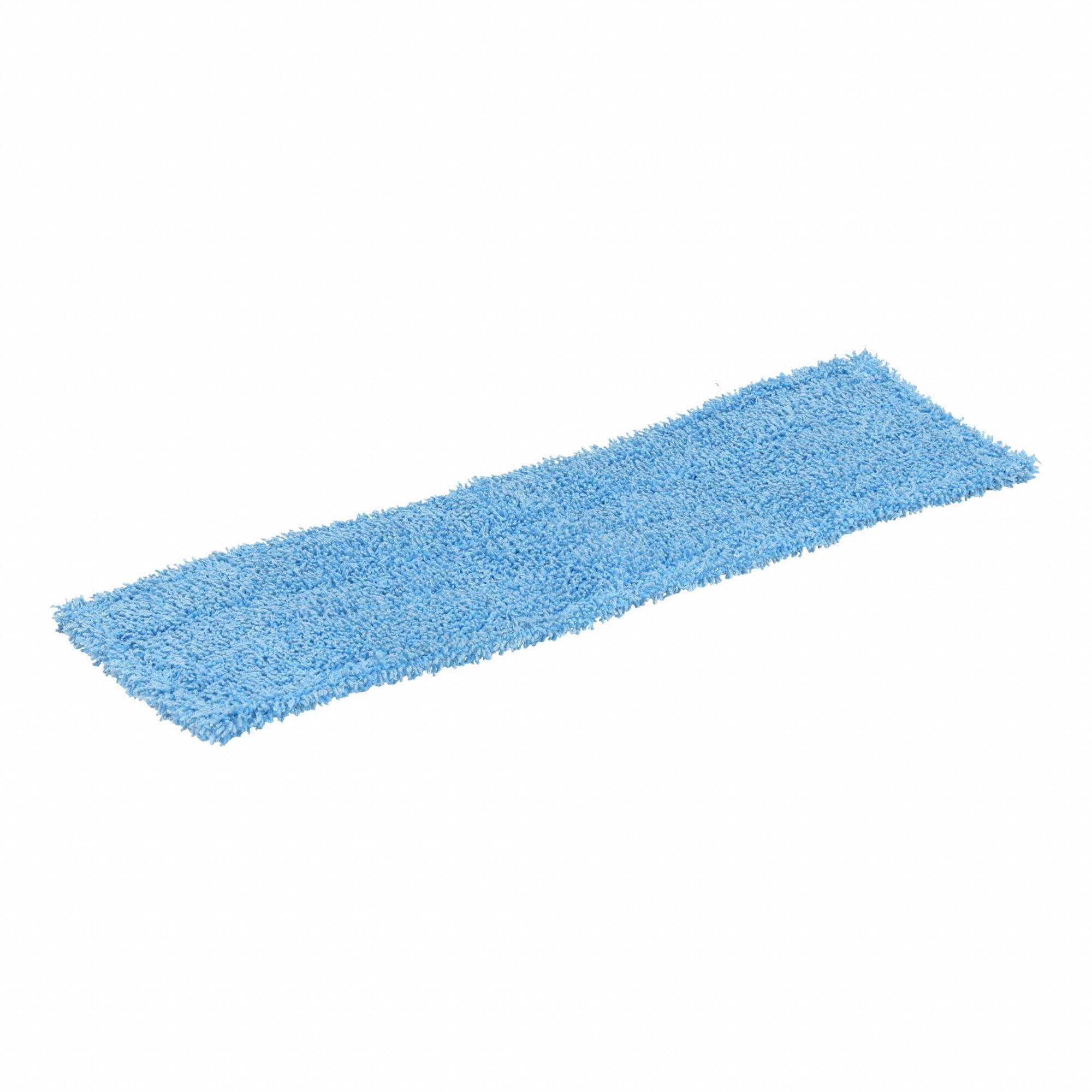 Flat Mop Pad: Microfiber, Tabs/Pockets Connection, 19 1/2 in Wd, Blue