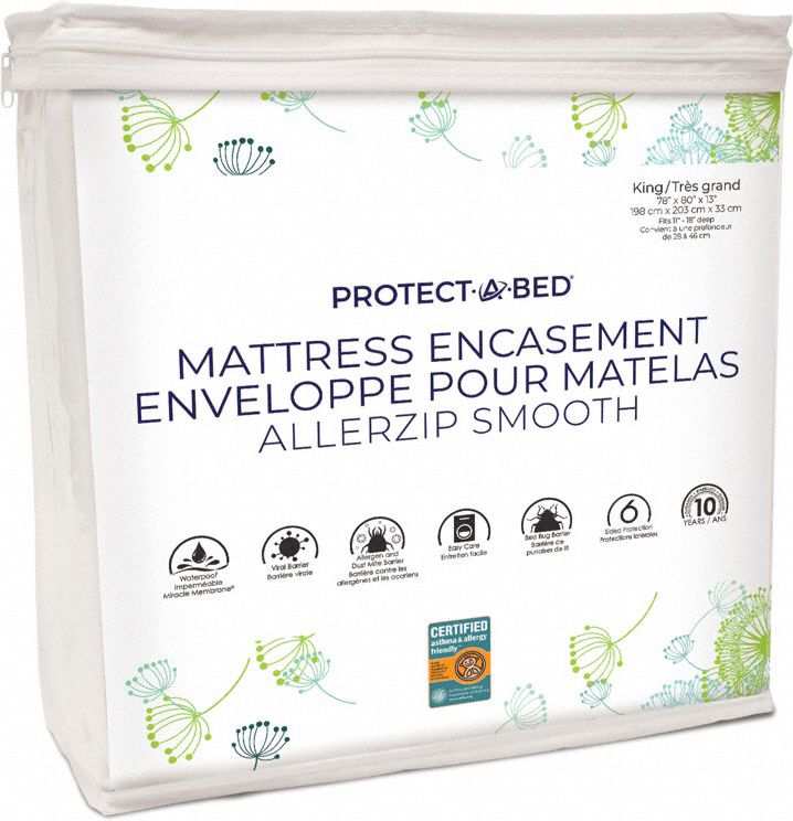 Mattress/Box Spring Protector: Twin, 75 in Overall Lg, 38 in Overall Wd, White, 9 in