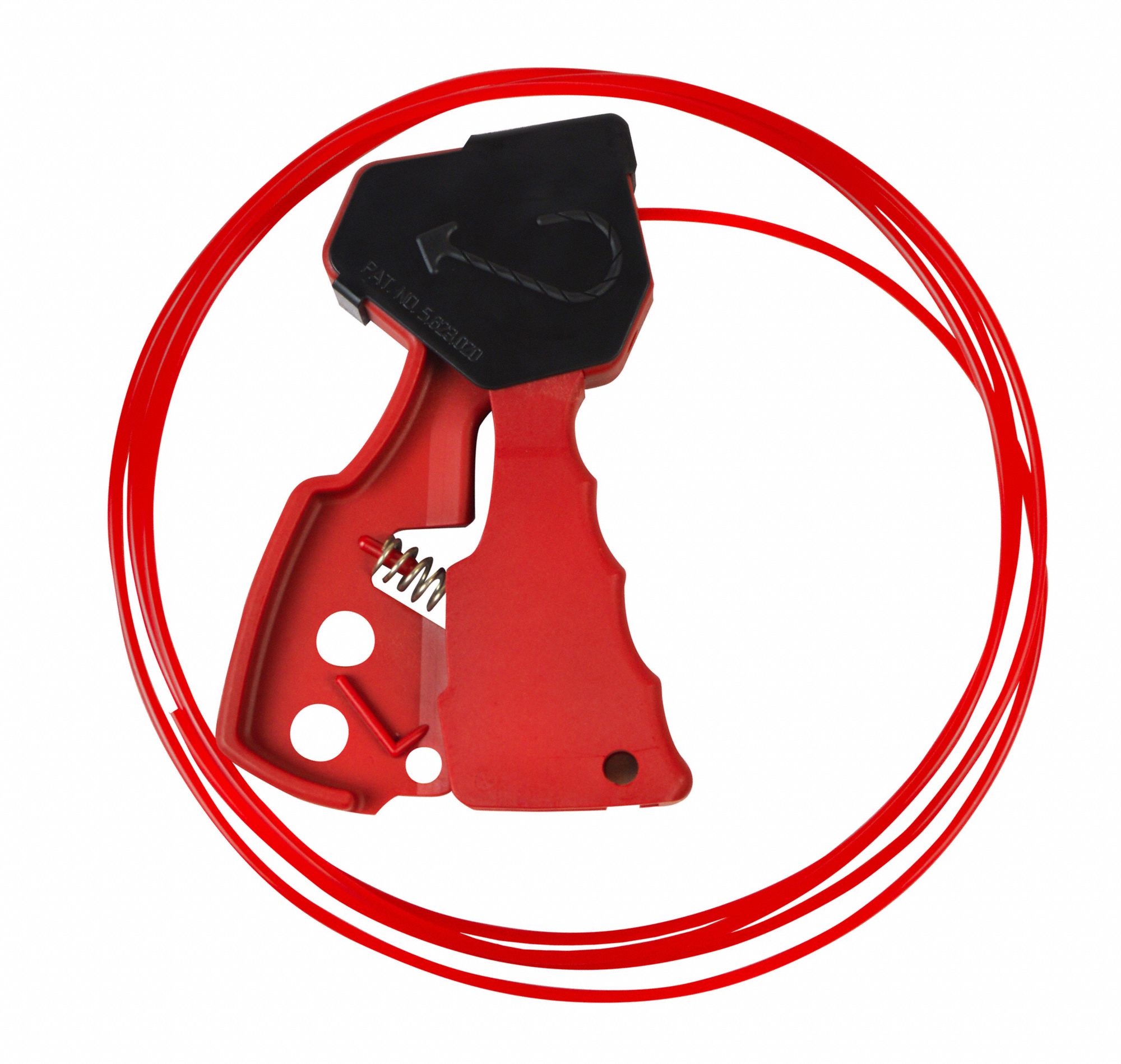 Cable Lockout Device: Squeeze Handle, Includes Cable, Nylon, 8 ft Cable Lg, Red