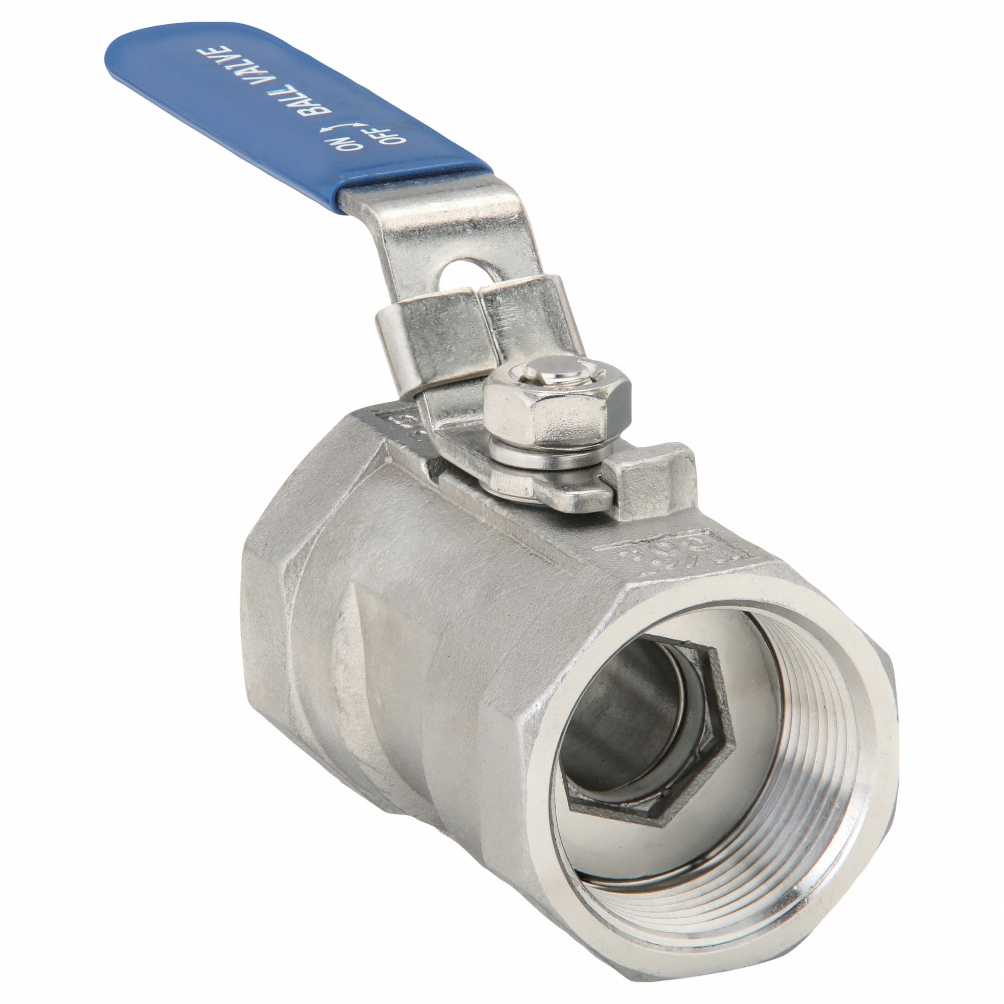 Manual Two-Way Ball Valve: 1 1/4 in, 304 Stainless Steel, Straight Valve Body, PTFE