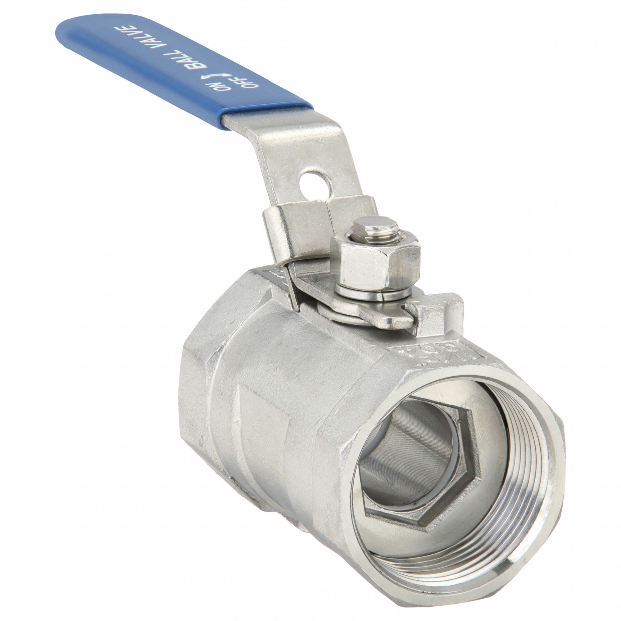 Manual Two-Way Ball Valve: 1 1/2 in, 304 Stainless Steel, Straight Valve Body, PTFE