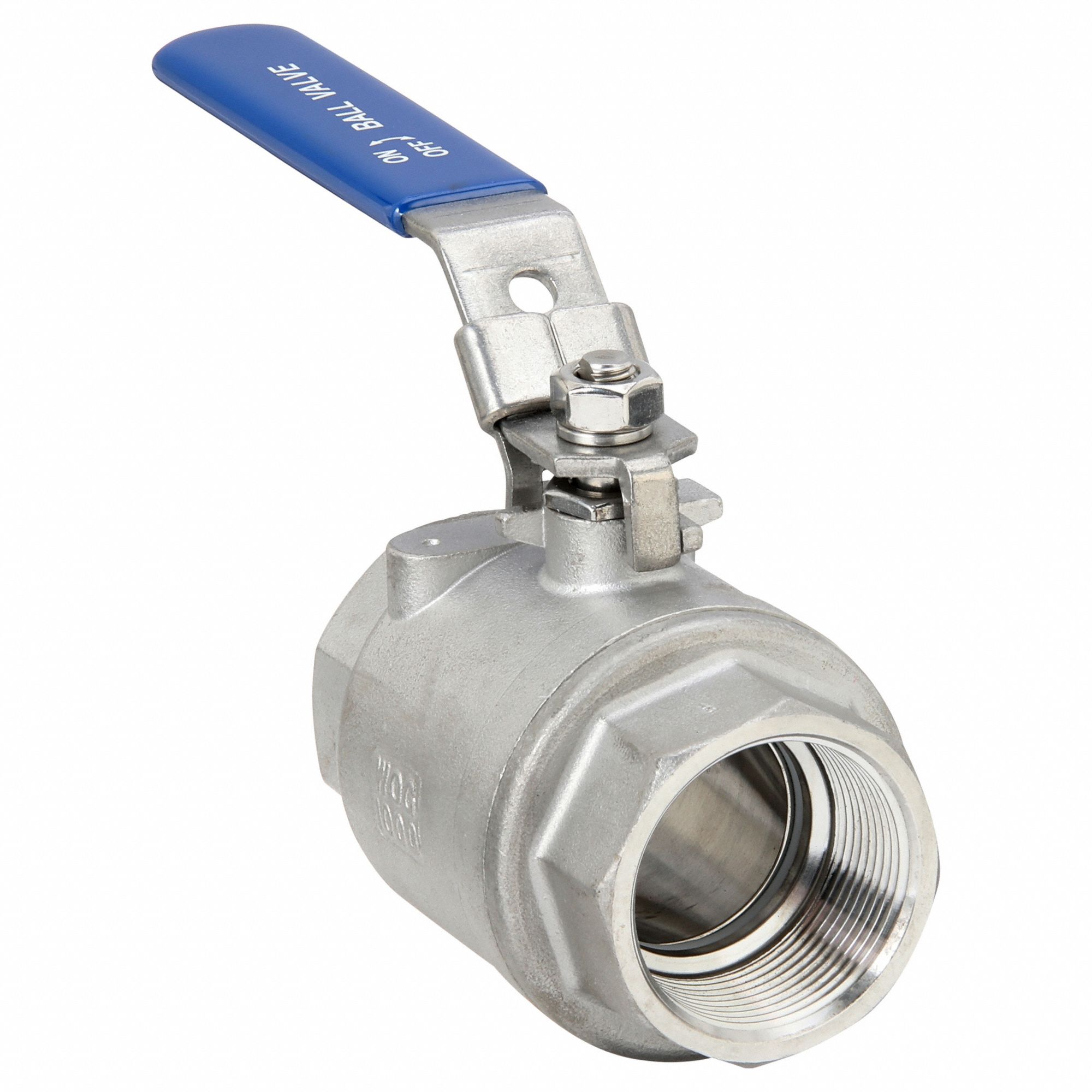 Manual Two-Way Ball Valve: 1 1/2 in, 304 Stainless Steel, Straight Valve Body, PTFE