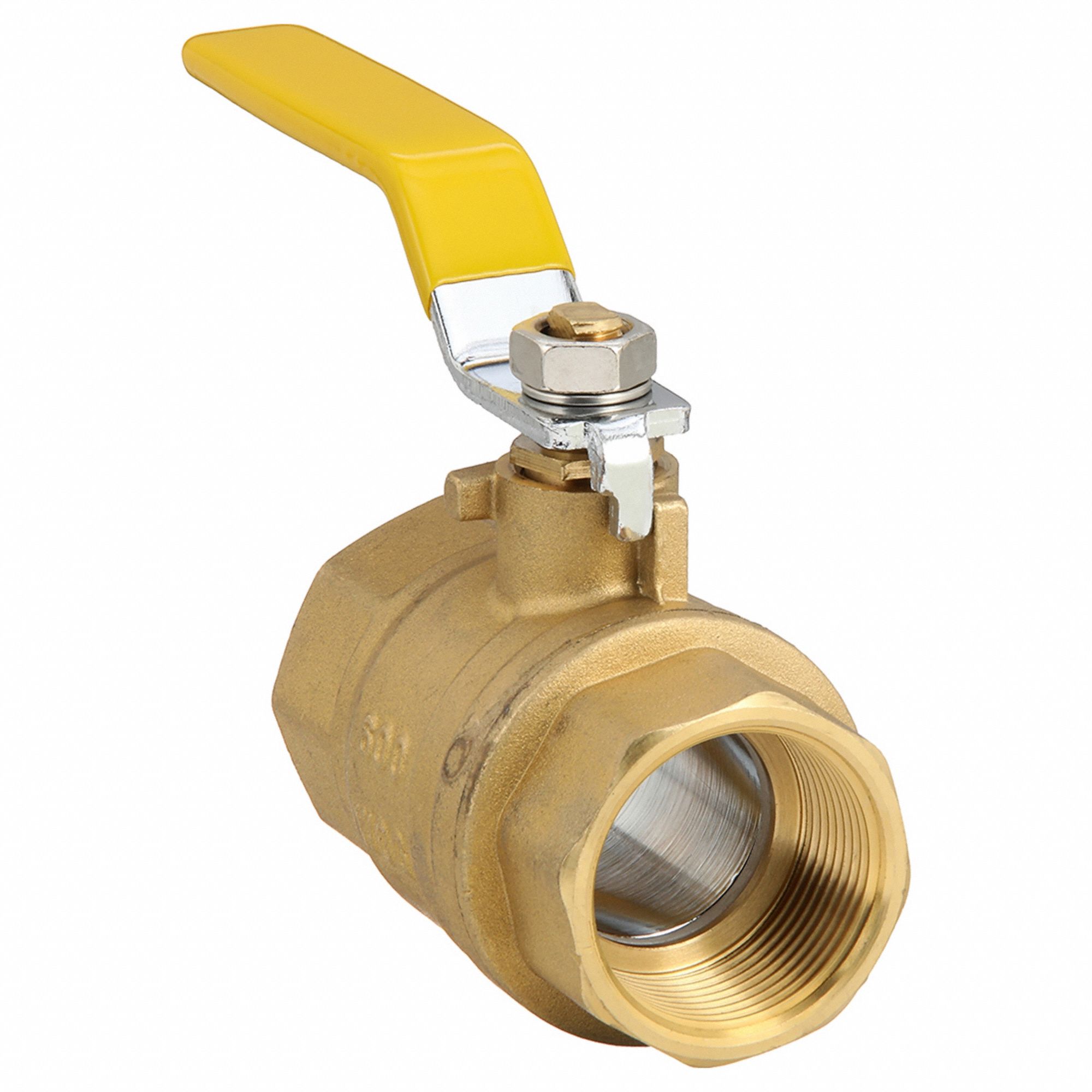 Manual Two-Way Ball Valve: 1 1/4 in, Brass, Straight, FBSPT x FBSPT, Two-Piece, PTFE