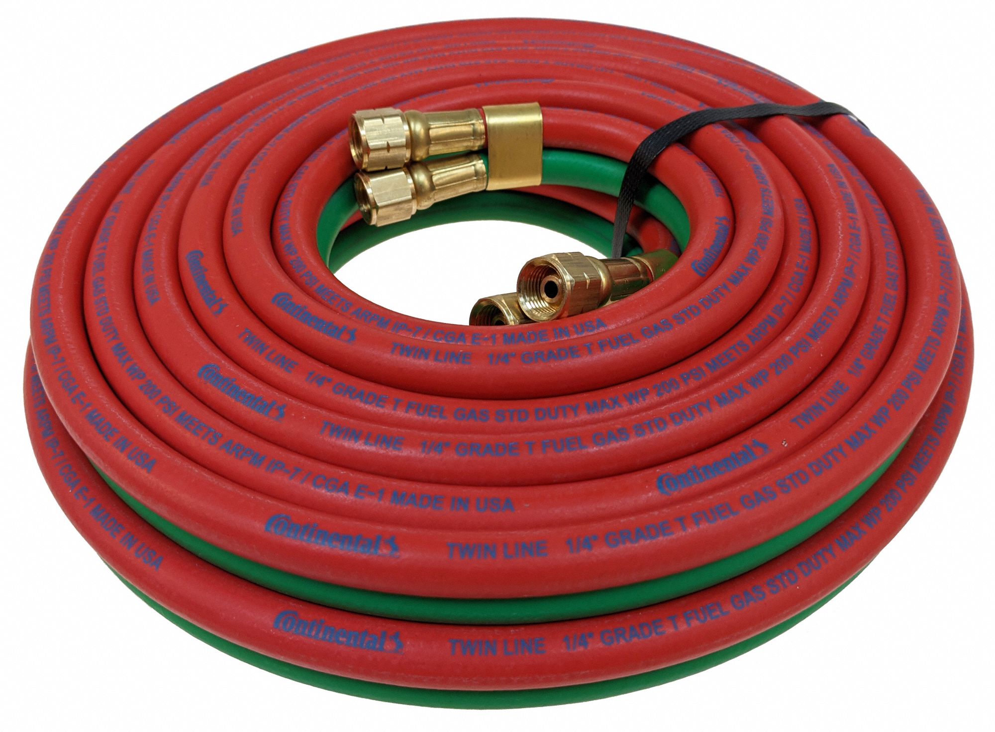 TWIN LINE WELDING HOSE, ¼ IN HOSE ID, GREEN/RED, BB X BB, 25 FT HOSE LENGTH, T, BRASS