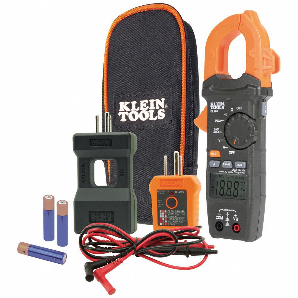 KLEIN TOOLS Clamp Meter Electrical Test Kit Includes Batteries/Case