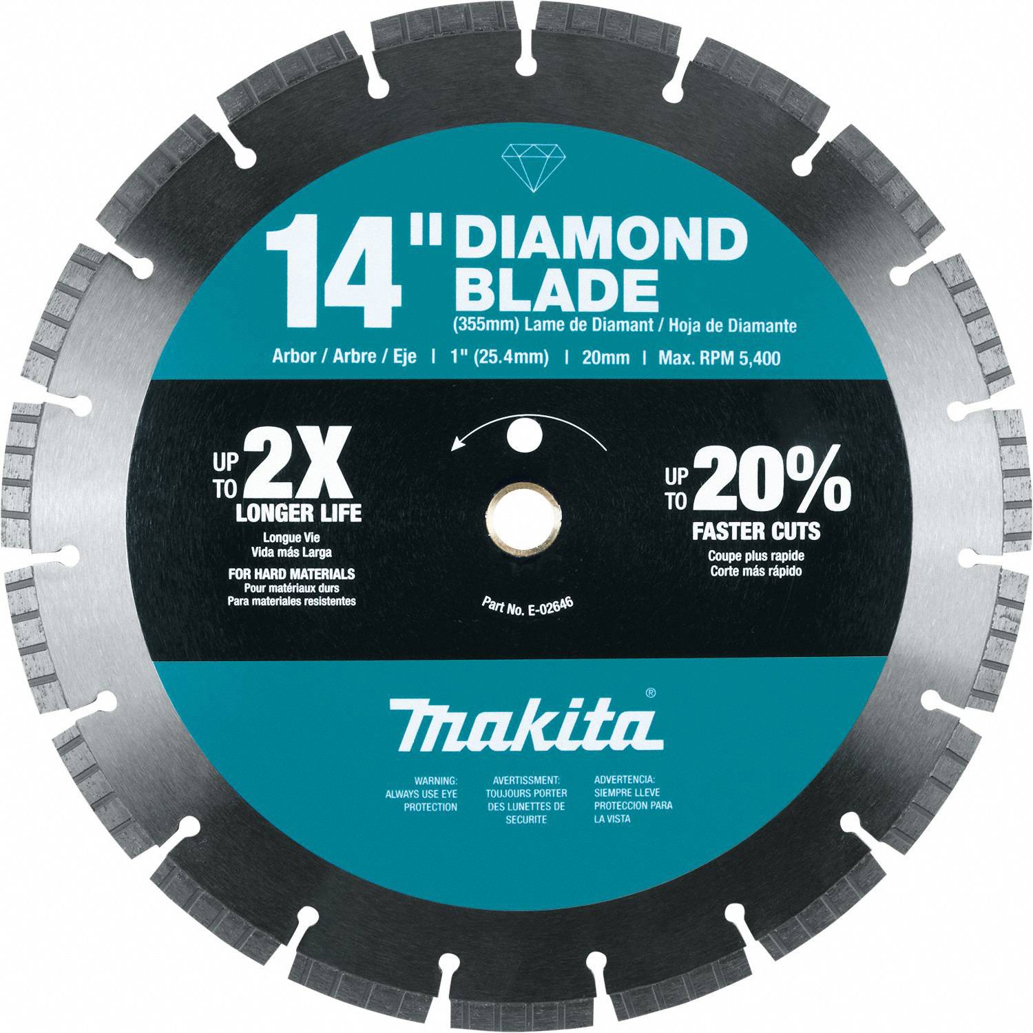 MAKITA, 14 in Blade Dia., 20 mm_1 in Arbor Size, Diamond Blade 61HJ40