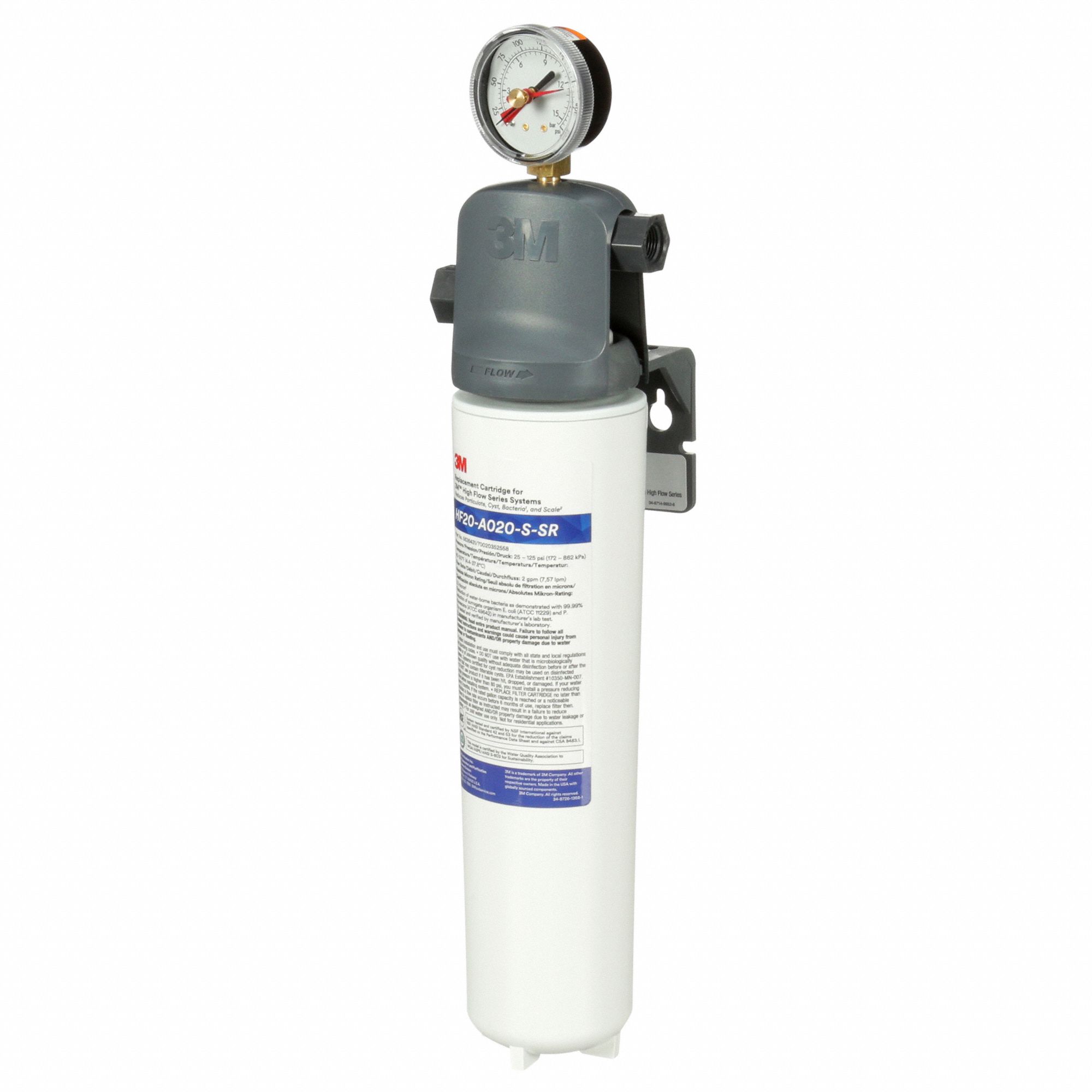 3M AQUAPURE Water Filter System 0.2 micron, 2 gpm, 9,000 gal, 3/8 in, NPT, 17 1/2 in Overall