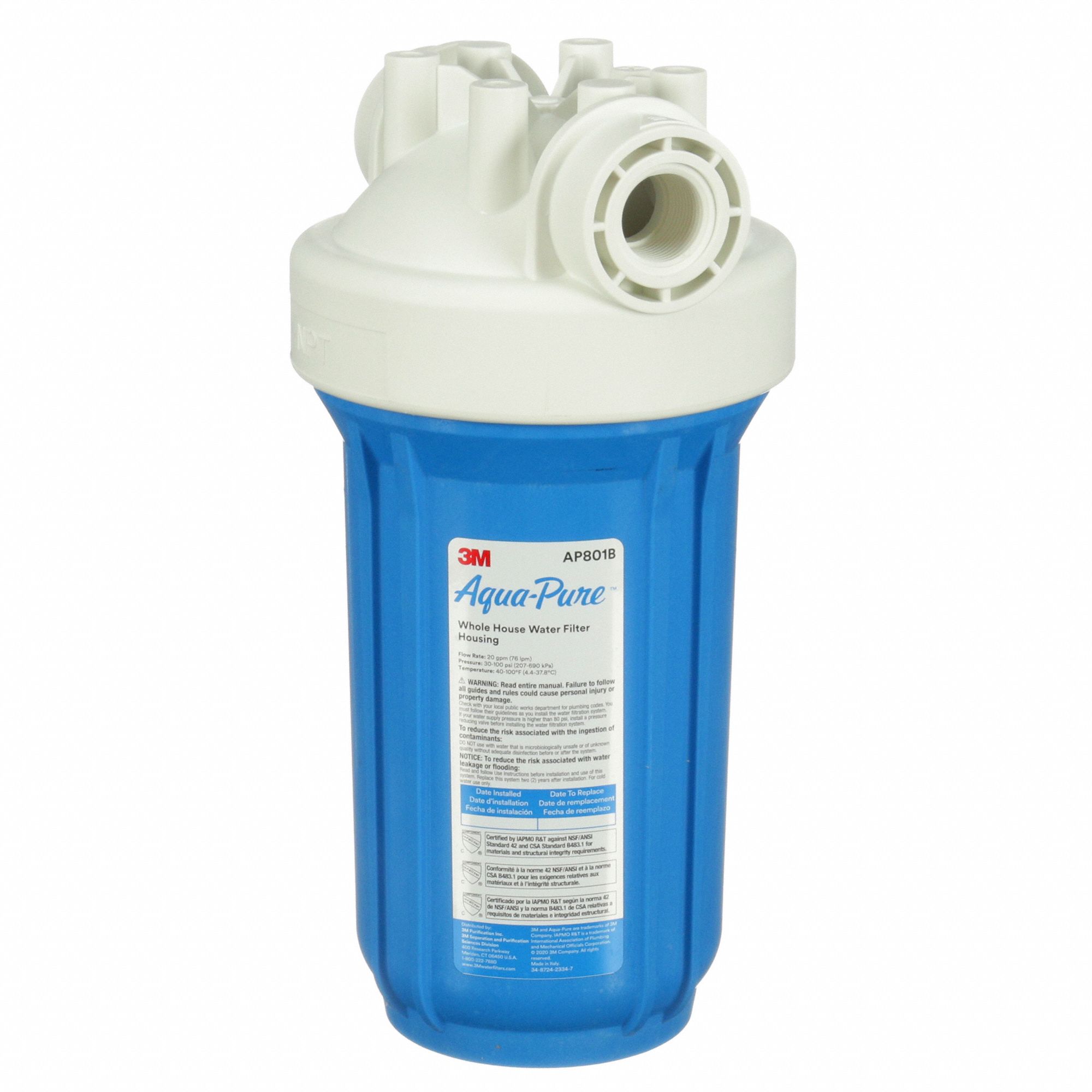 3M AQUAPURE Single Cartridge Water Filter Housing, Polypropylene, 1 in