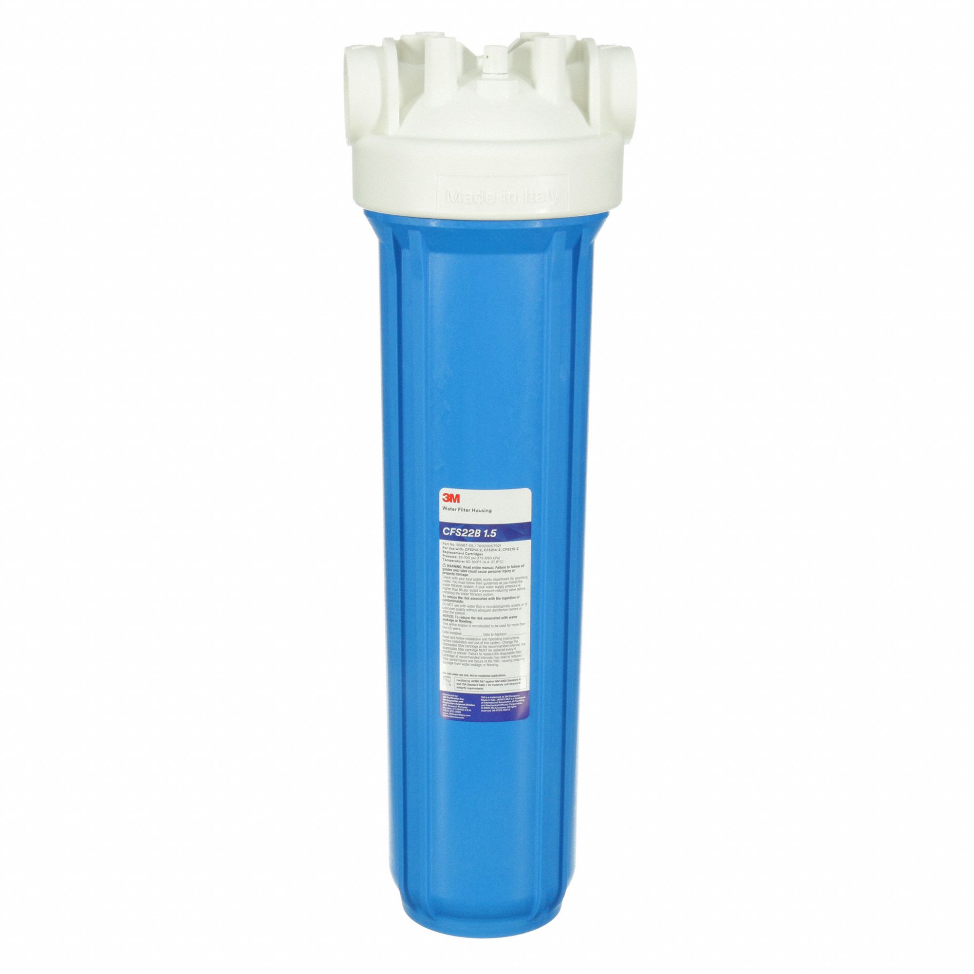 Water Filter Housing: 5 micron, 60 gpm, 1 1/2 in, NPT, 24 1/2 in Overall Ht