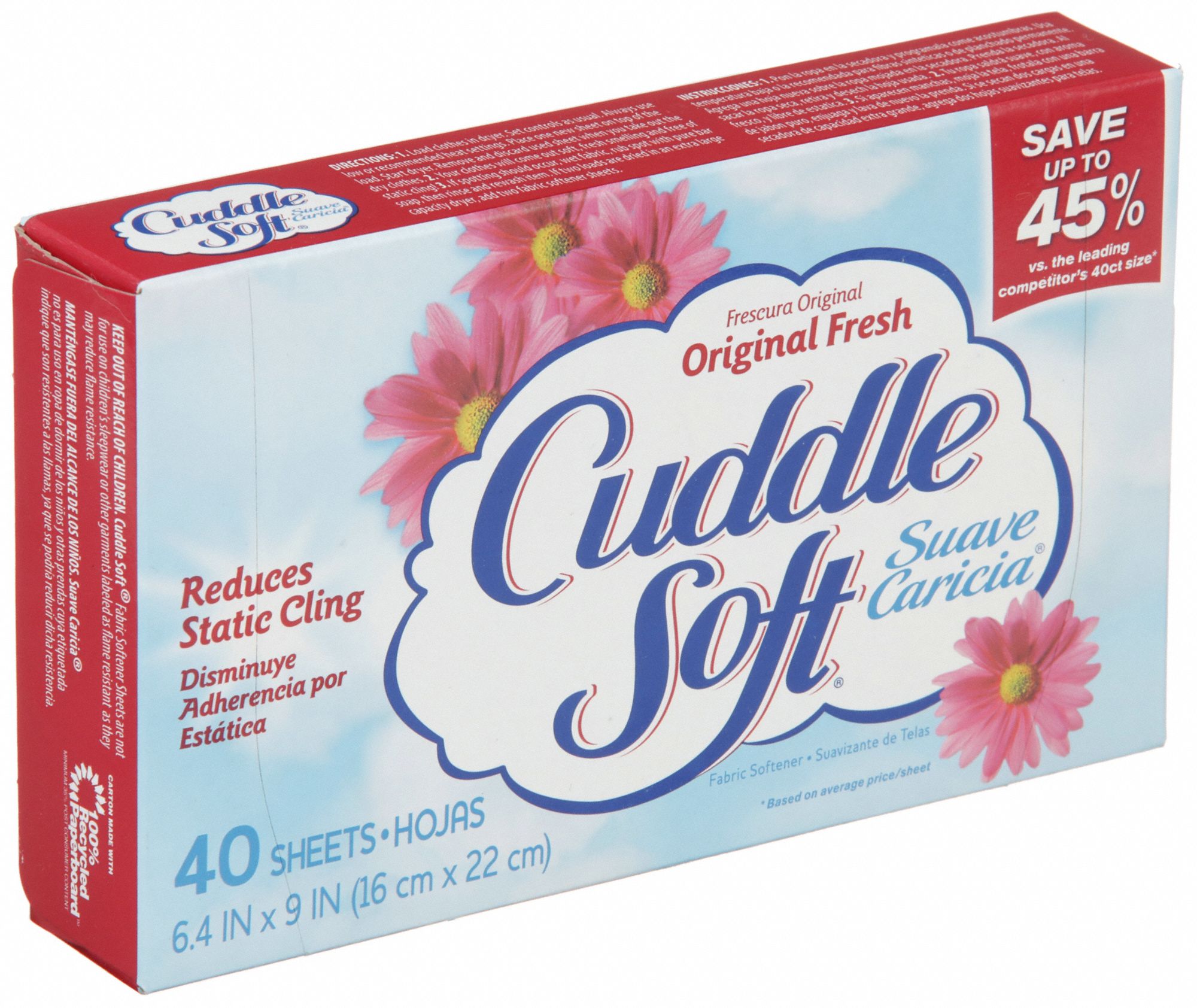 CUDDLE SOFT, Box, 40 ct, Fabric Softener Sheets - 61HK42|70863 - Grainger